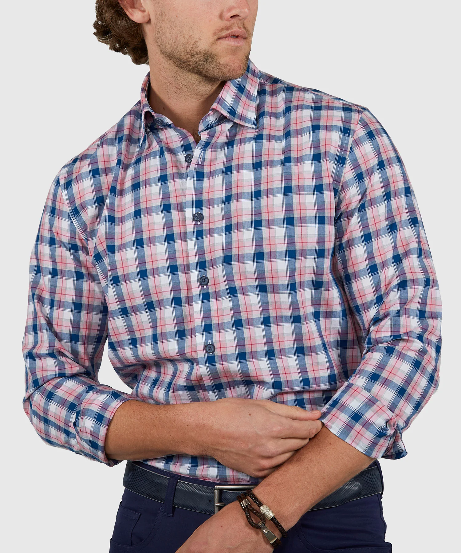 Westport Black Long Sleeve Semi Spread Button Under Collar Big Plaid Sport Shirt - Image 5