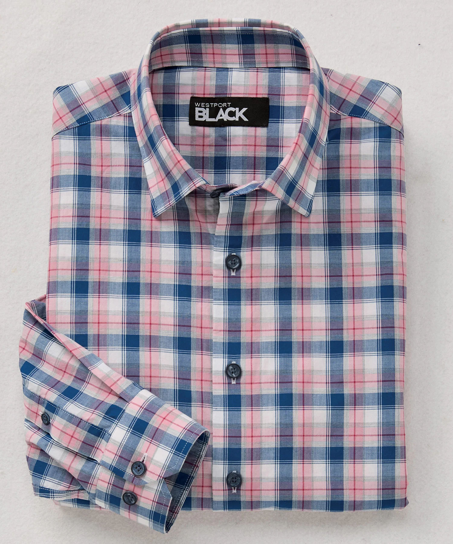 Westport Black Long Sleeve Semi Spread Button Under Collar Big Plaid Sport Shirt - Image 6