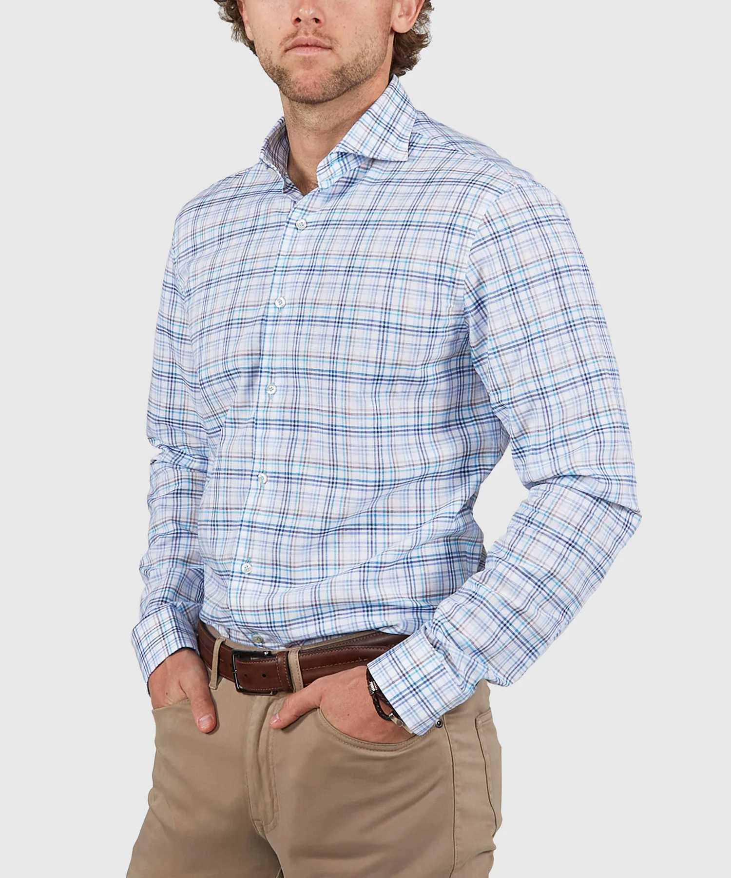 Westport Black Long Sleeve Semi Spread Button Under Collar Plaid Sport Shirt - Image 3