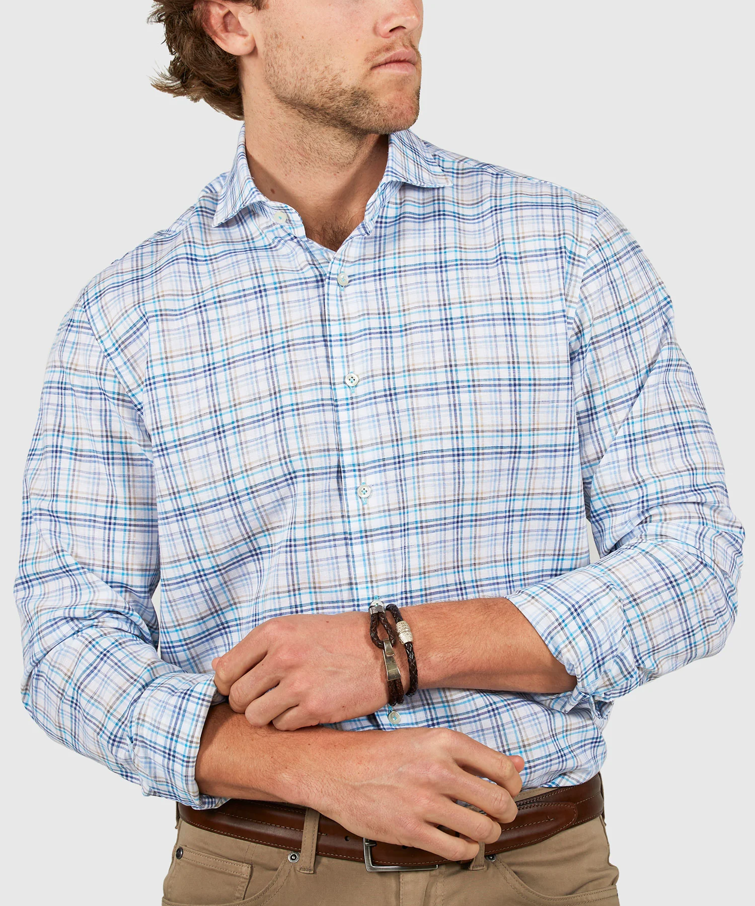 Westport Black Long Sleeve Semi Spread Button Under Collar Plaid Sport Shirt - Image 5