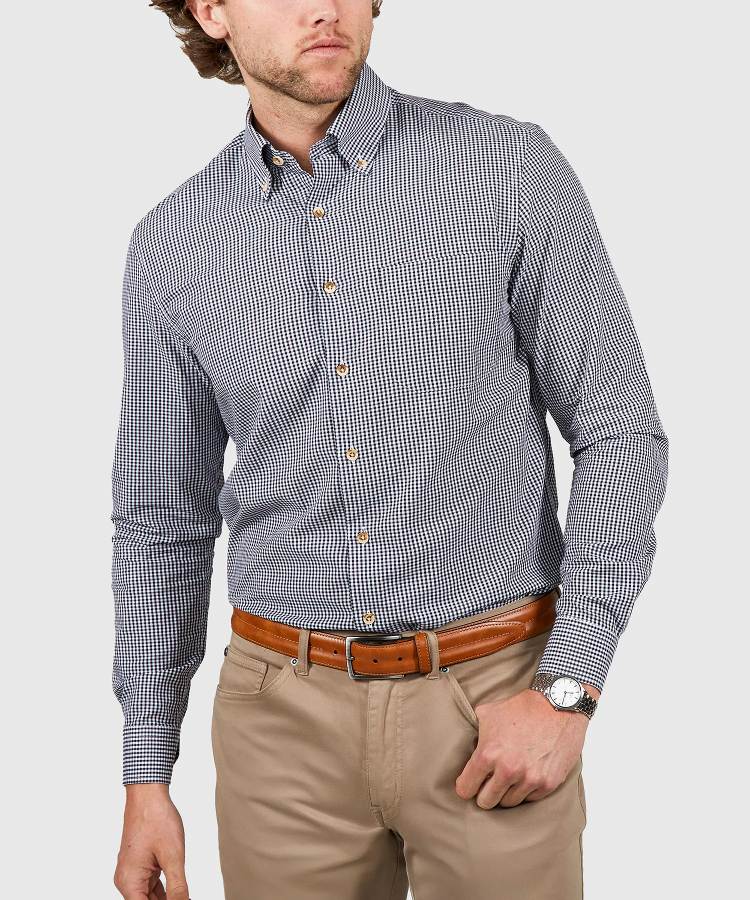 Westport Lifestyle Long Sleeve Button Down Collar Gingham Sport Shirt - Image 10