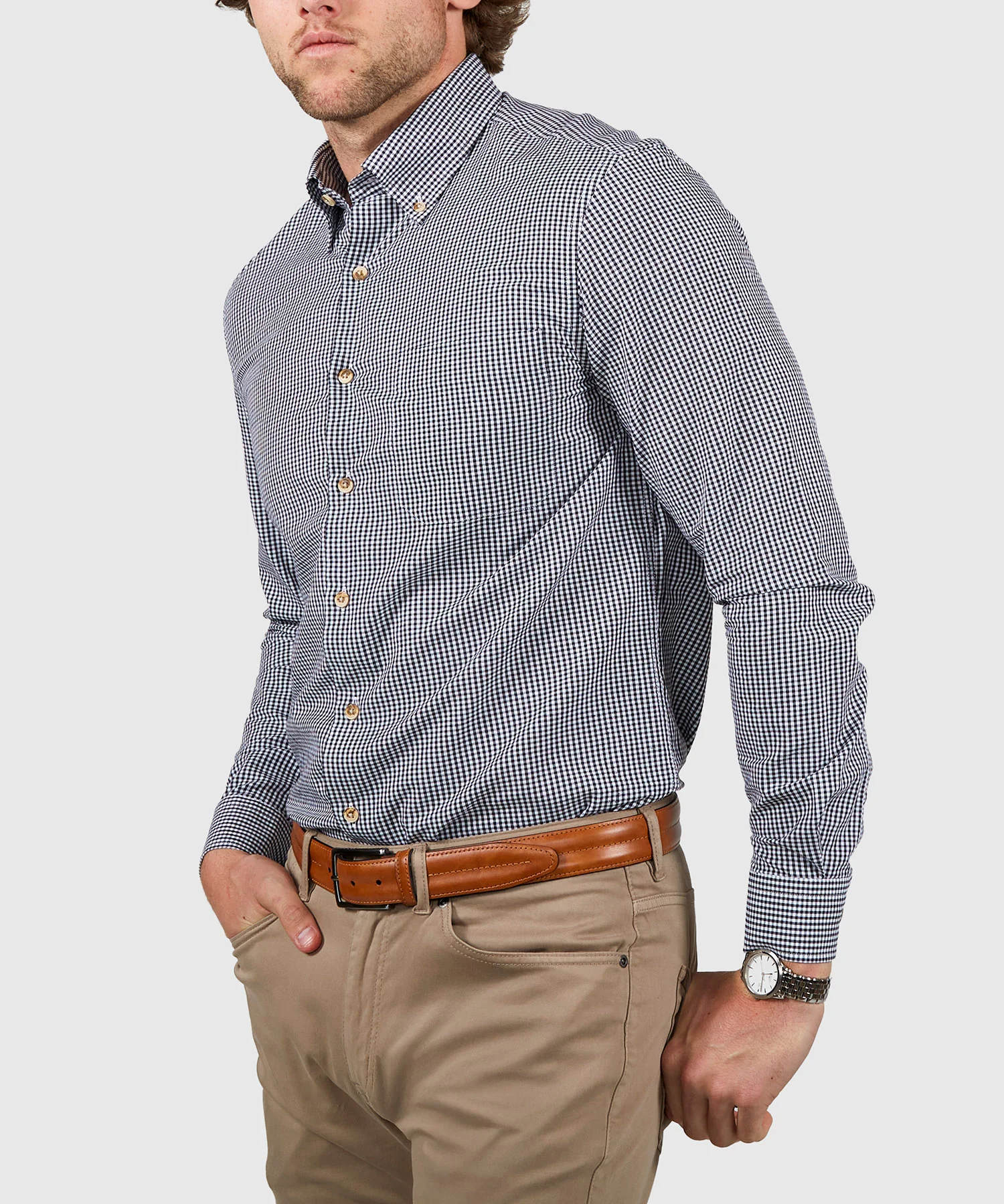Westport Lifestyle Long Sleeve Button Down Collar Gingham Sport Shirt - Image 11