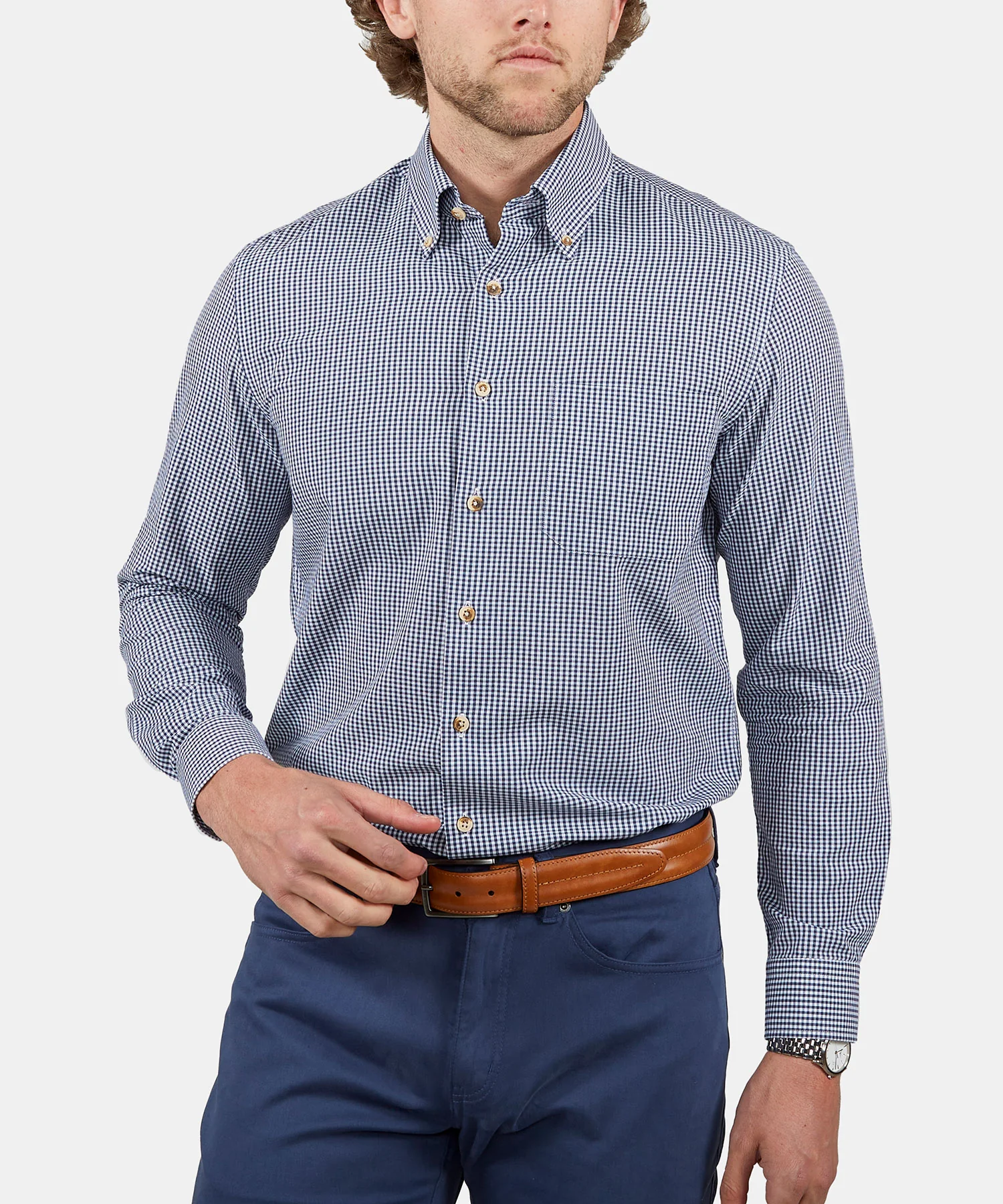 Westport Lifestyle Long Sleeve Button Down Collar Gingham Sport Shirt - Image 15