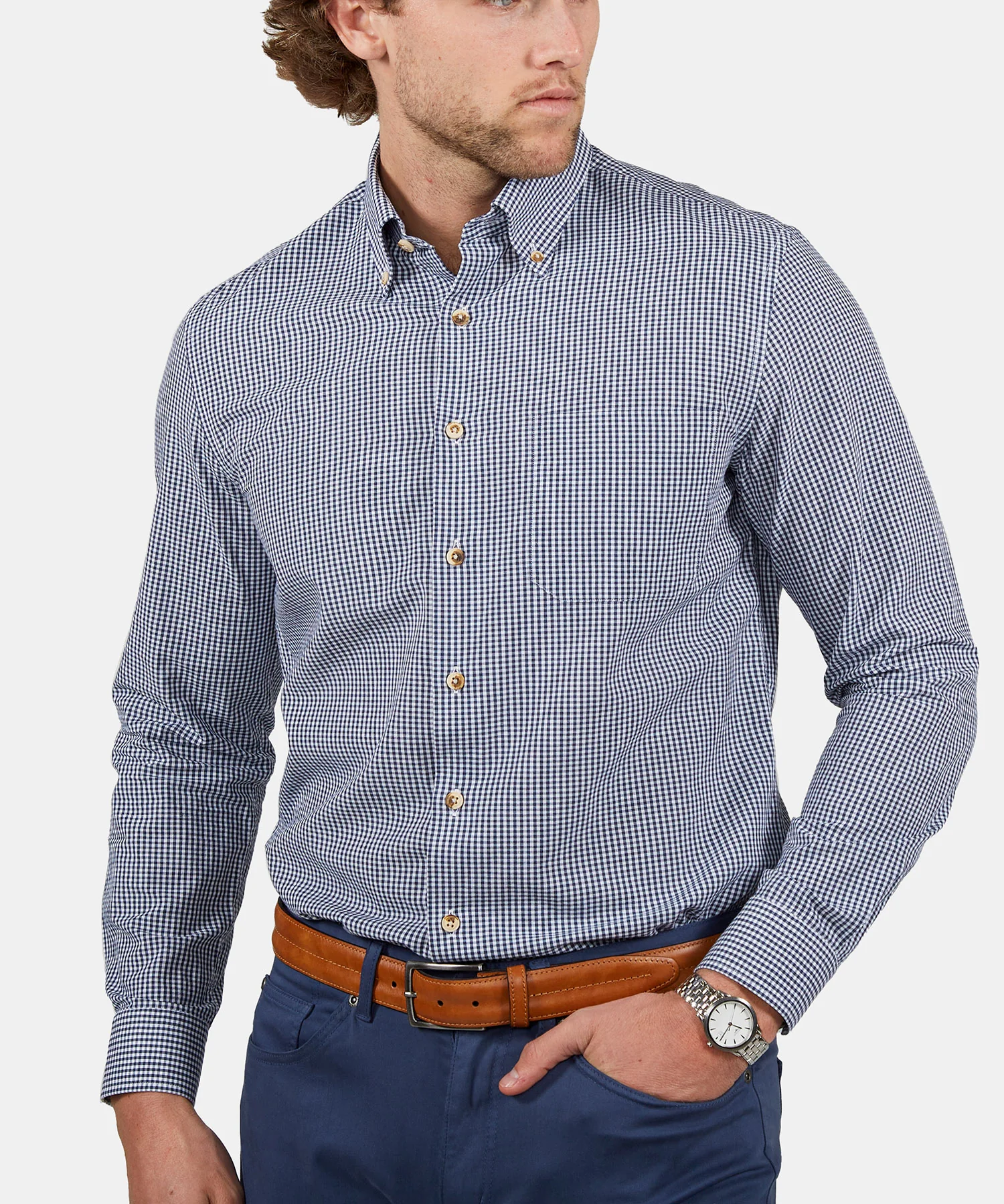 Westport Lifestyle Long Sleeve Button Down Collar Gingham Sport Shirt - Image 16