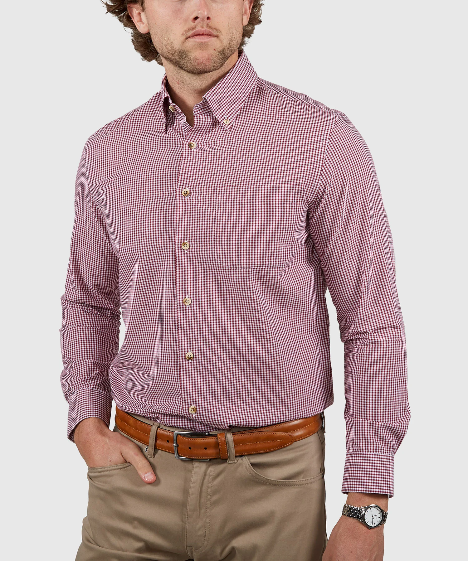 Westport Lifestyle Long Sleeve Button Down Collar Gingham Sport Shirt - Image 20