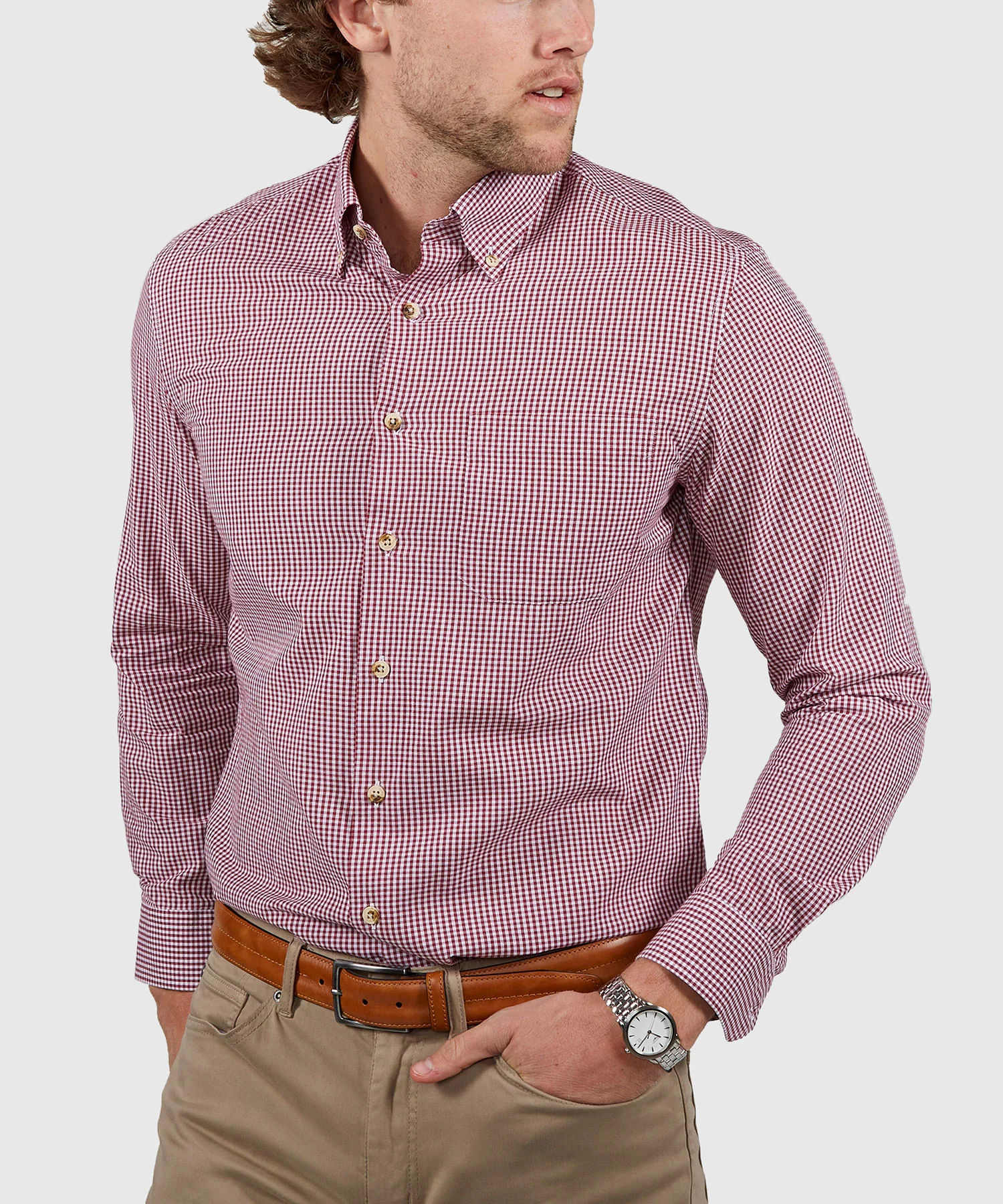 Westport Lifestyle Long Sleeve Button Down Collar Gingham Sport Shirt - Image 21