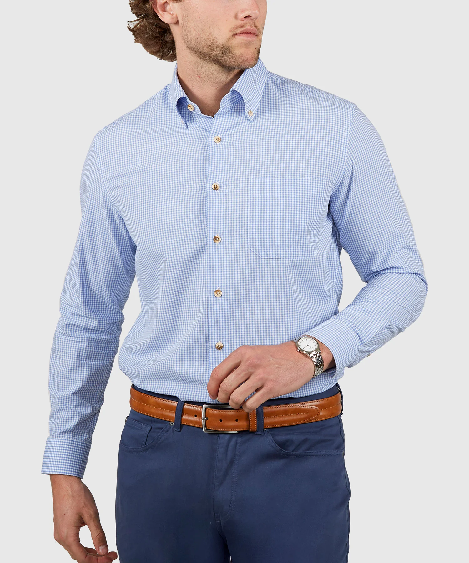 Westport Lifestyle Long Sleeve Button Down Collar Gingham Sport Shirt - Image 29