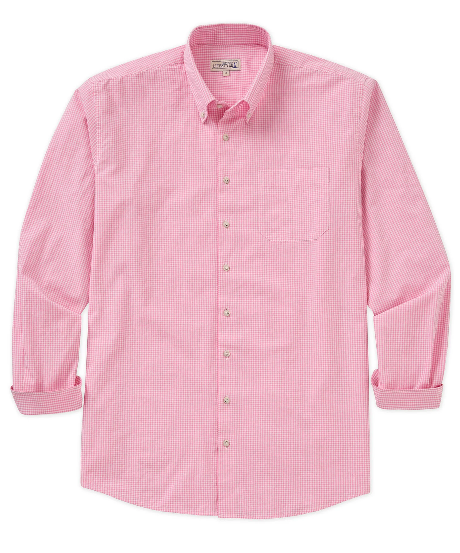Westport Lifestyle Long Sleeve Button Down Collar Gingham Sport Shirt - Image 4