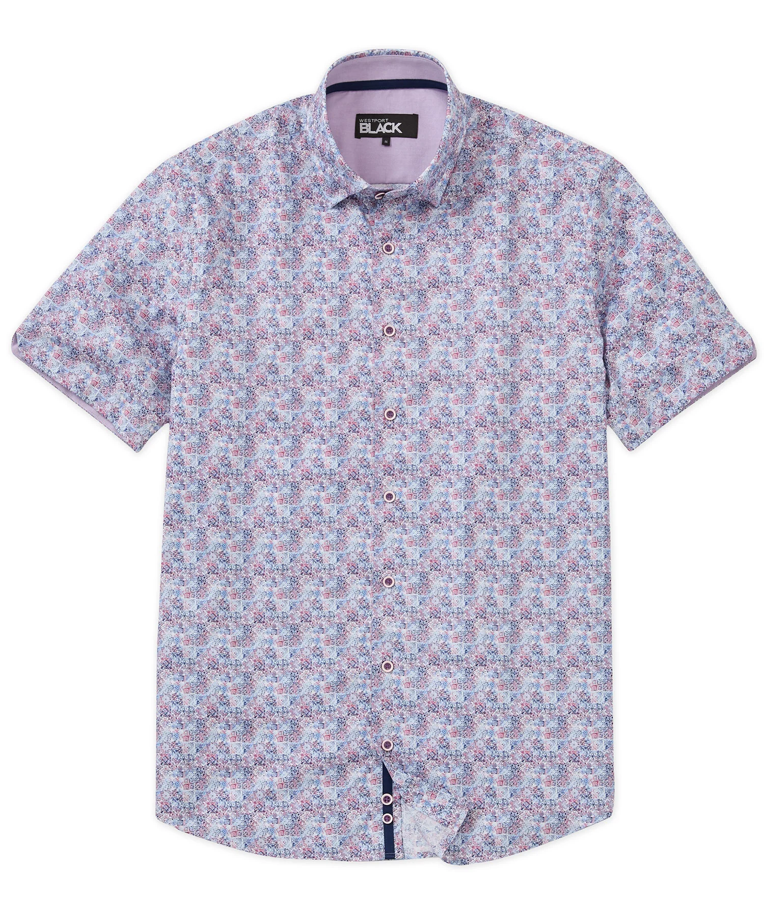 Westport Black Short Sleeve Semi Spread Button Under Collar Print Sport Shirt - Image 12