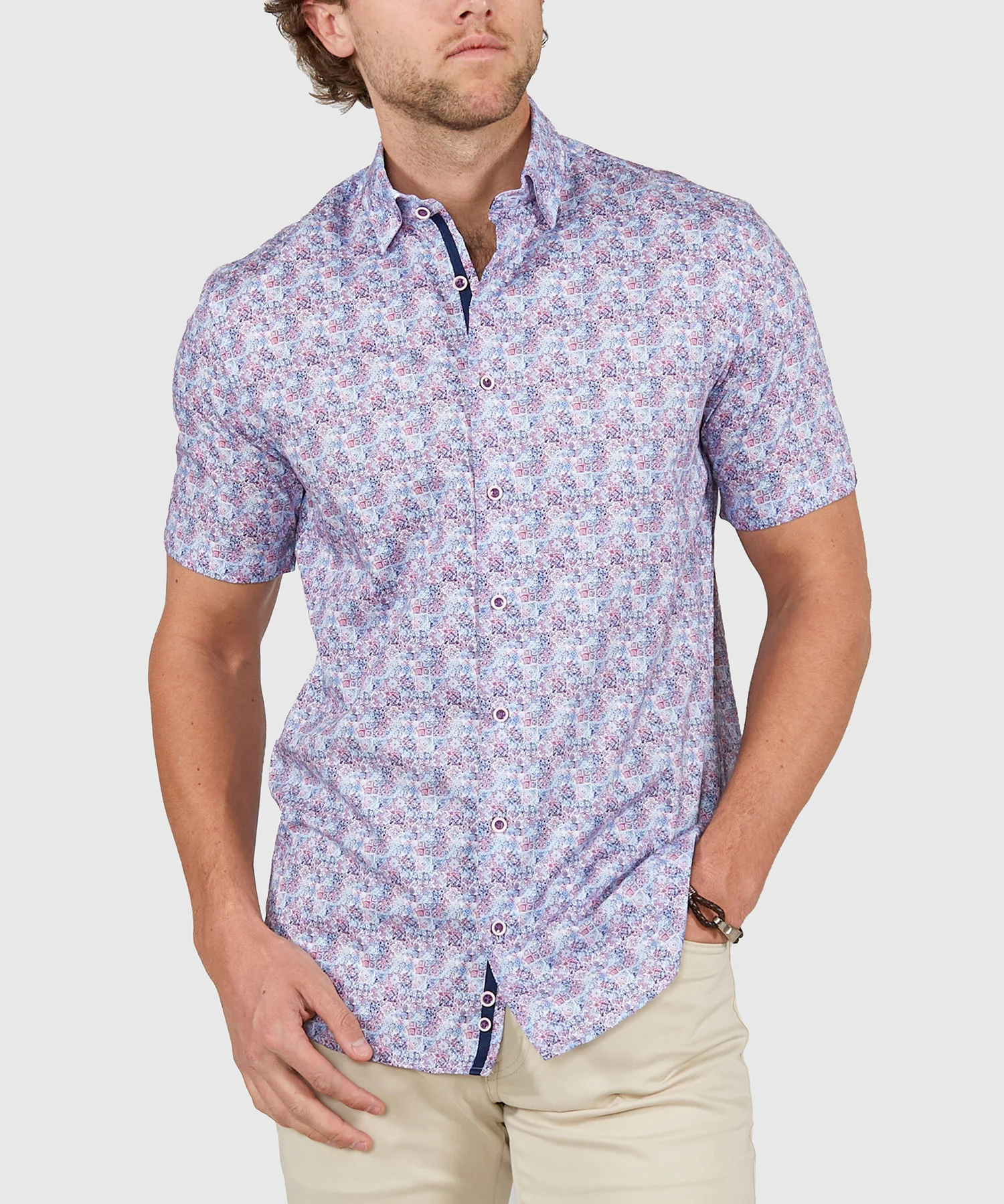 Westport Black Short Sleeve Semi Spread Button Under Collar Print Sport Shirt - Image 13