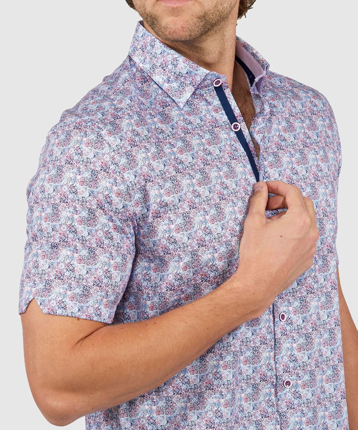 Westport Black Short Sleeve Semi Spread Button Under Collar Print Sport Shirt - Image 15