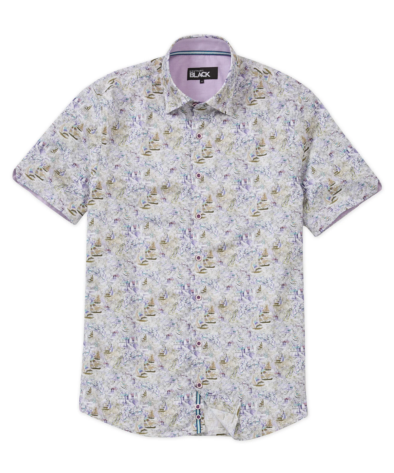 Westport Black Short Sleeve Semi Spread Button Under Collar Print Sport Shirt - Image 17
