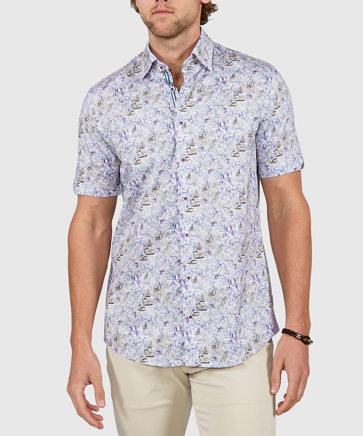 Westport Black Short Sleeve Semi Spread Button Under Collar Print Sport Shirt - Image 18