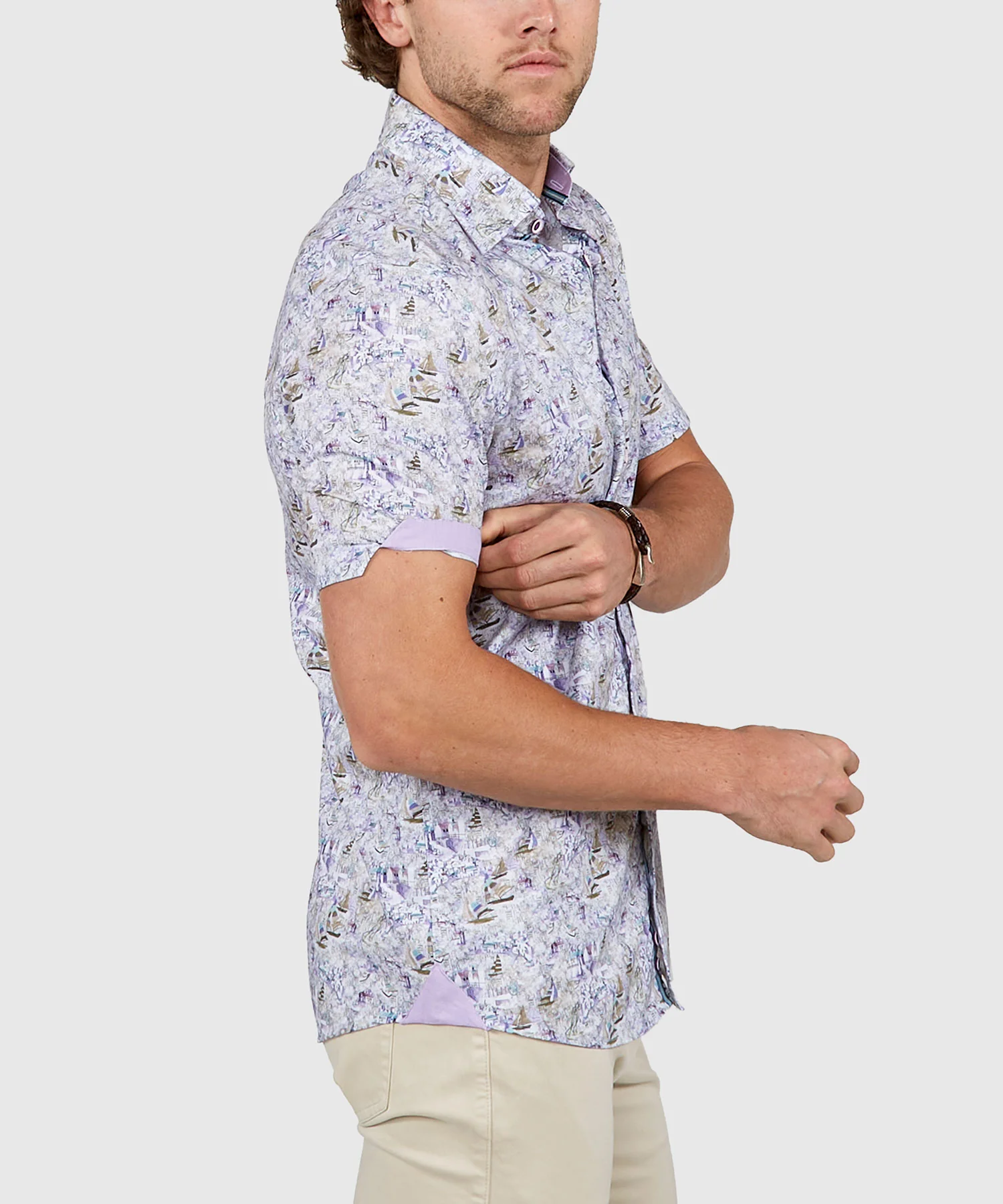 Westport Black Short Sleeve Semi Spread Button Under Collar Print Sport Shirt - Image 20