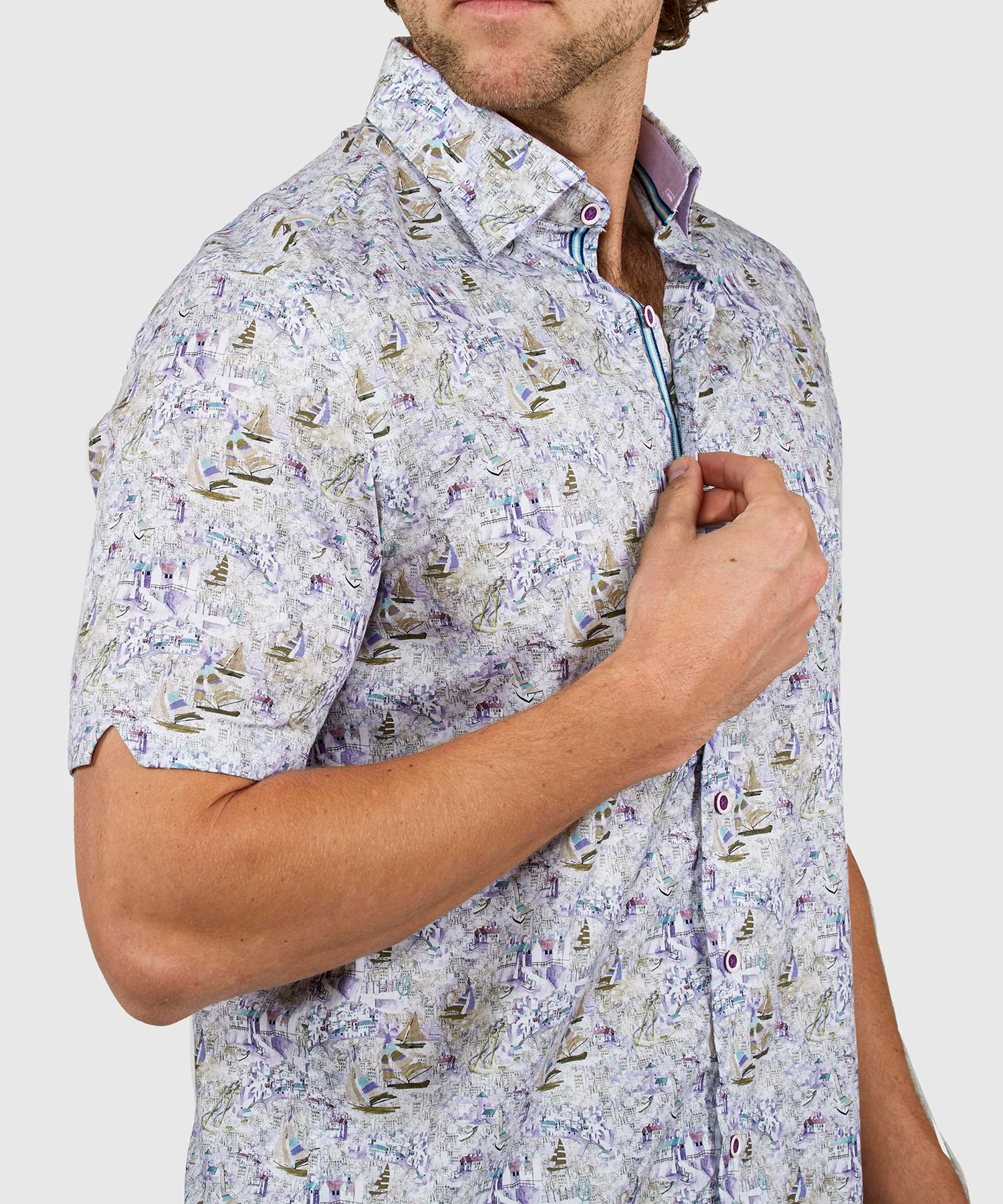 Westport Black Short Sleeve Semi Spread Button Under Collar Print Sport Shirt - Image 21