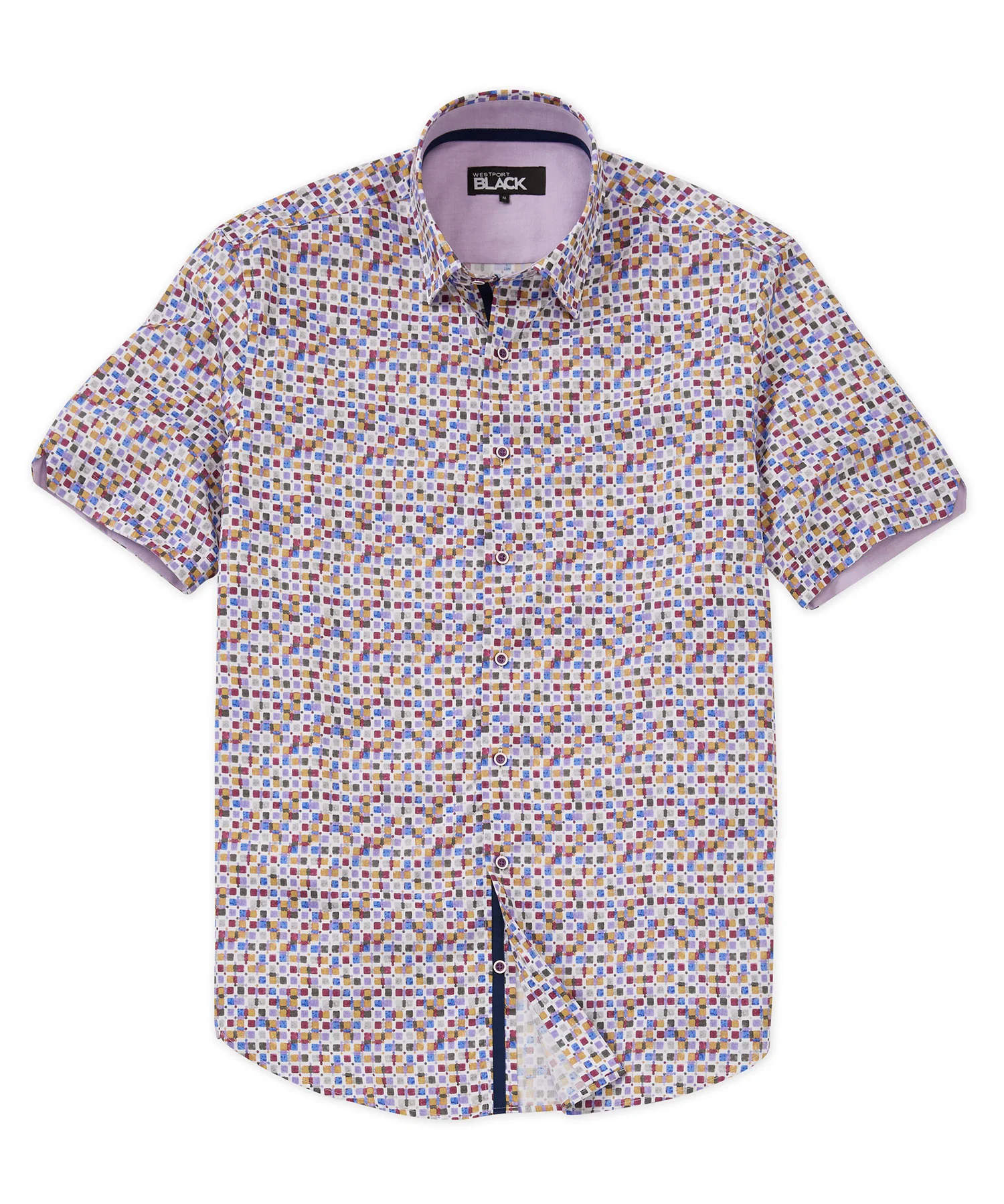 Westport Black Short Sleeve Semi Spread Button Under Collar Print Sport Shirt - Image 22