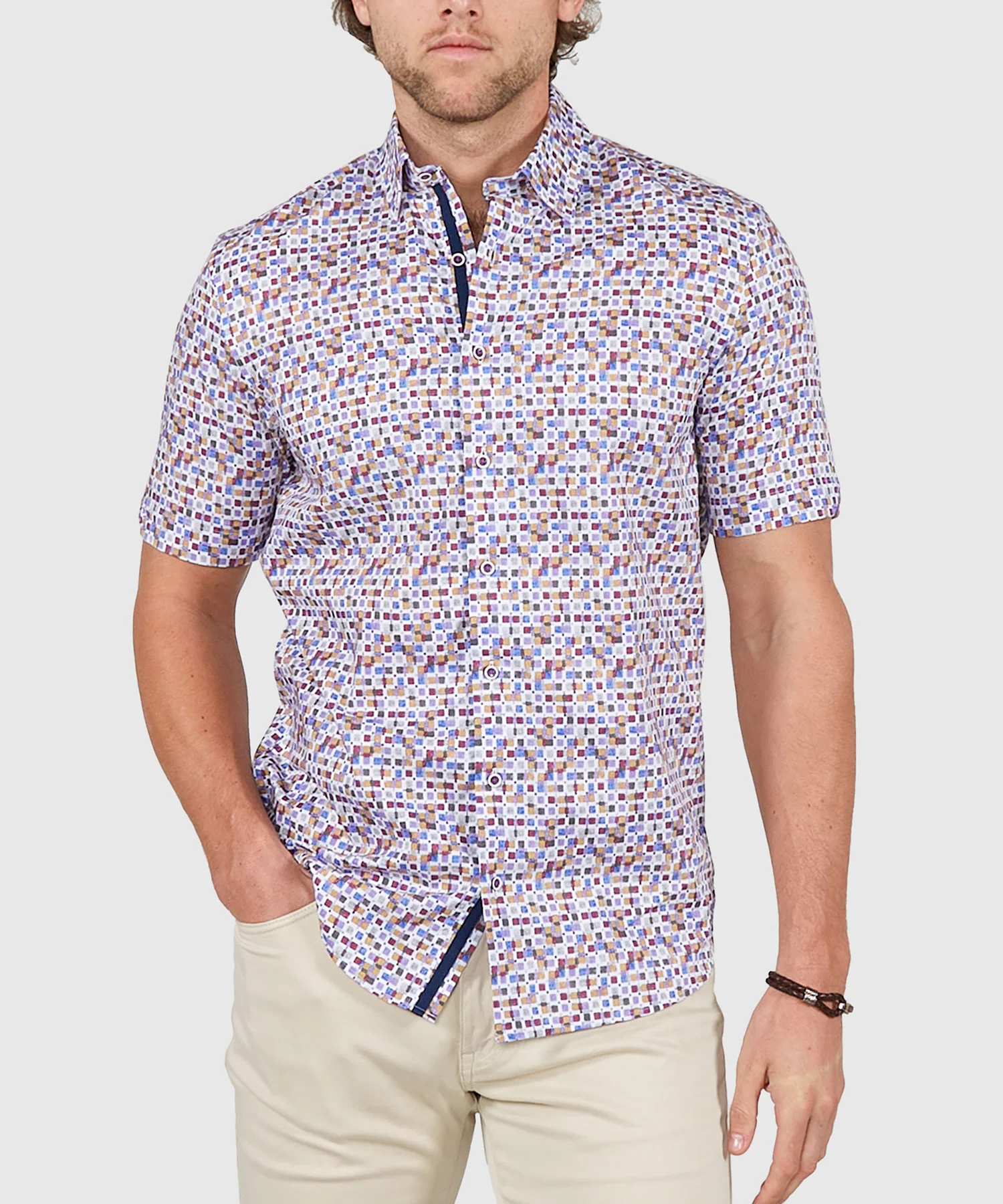 Westport Black Short Sleeve Semi Spread Button Under Collar Print Sport Shirt - Image 23