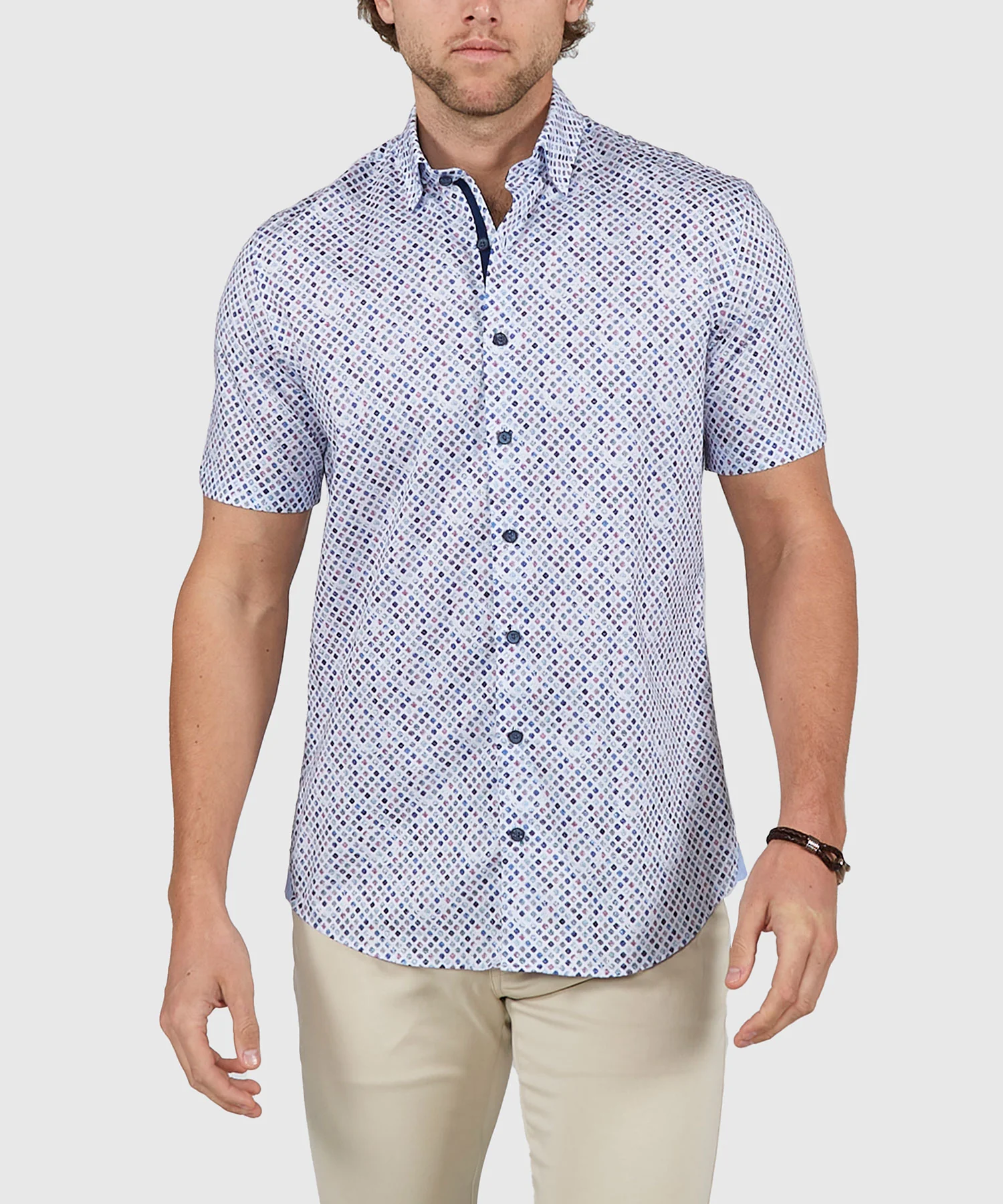 Westport Black Short Sleeve Semi Spread Button Under Collar Print Sport Shirt - Image 27