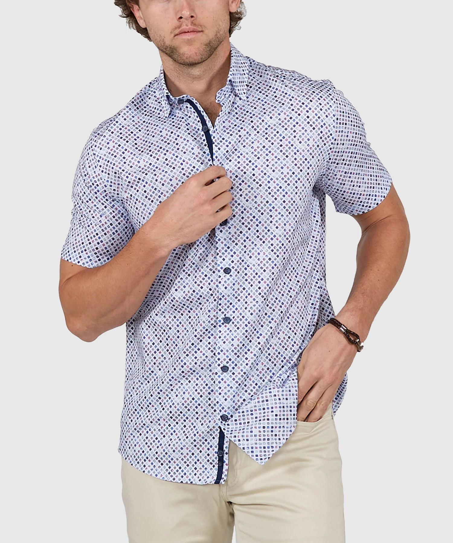 Westport Black Short Sleeve Semi Spread Button Under Collar Print Sport Shirt - Image 28