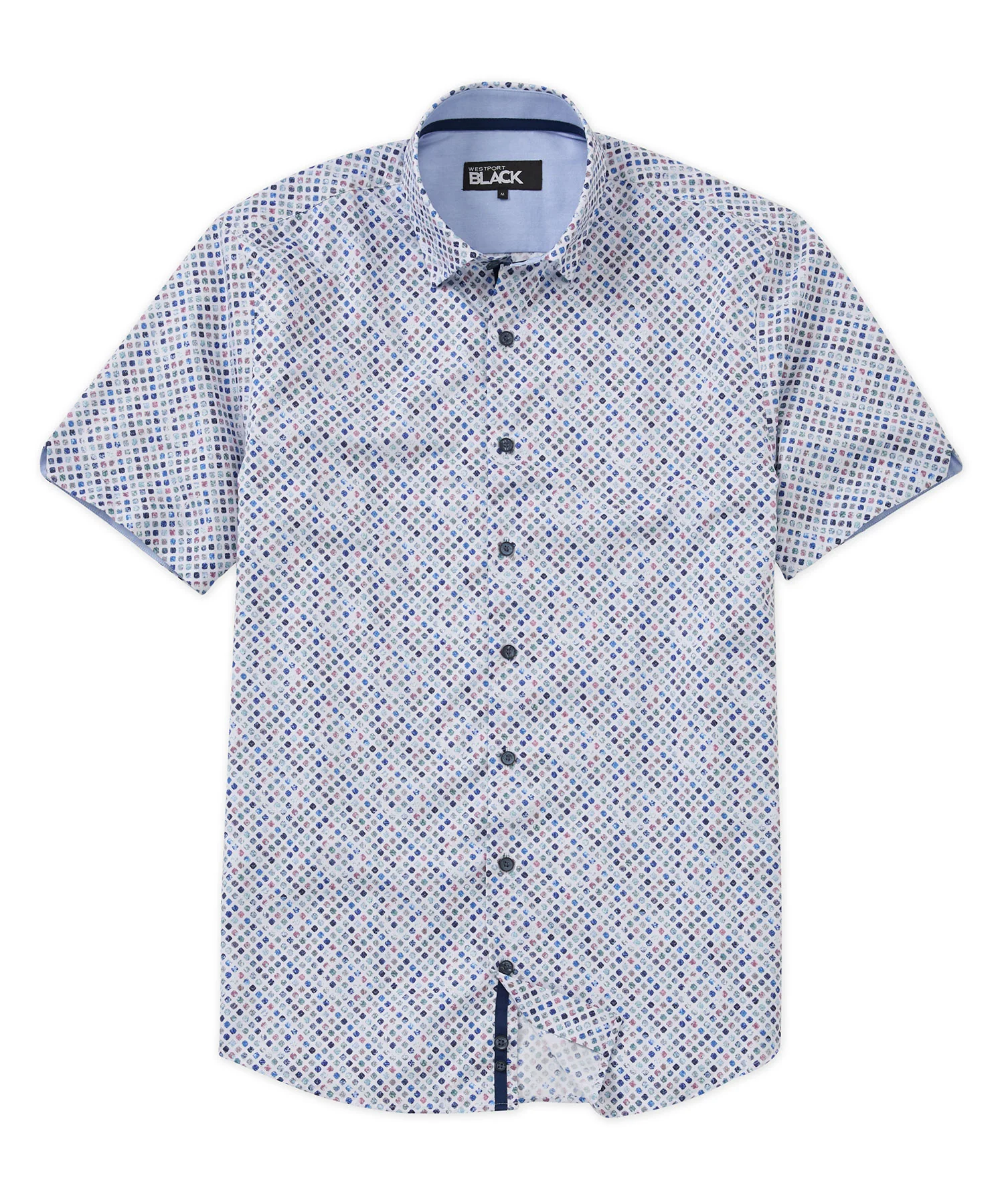 Westport Black Short Sleeve Semi Spread Button Under Collar Print Sport Shirt - Image 31