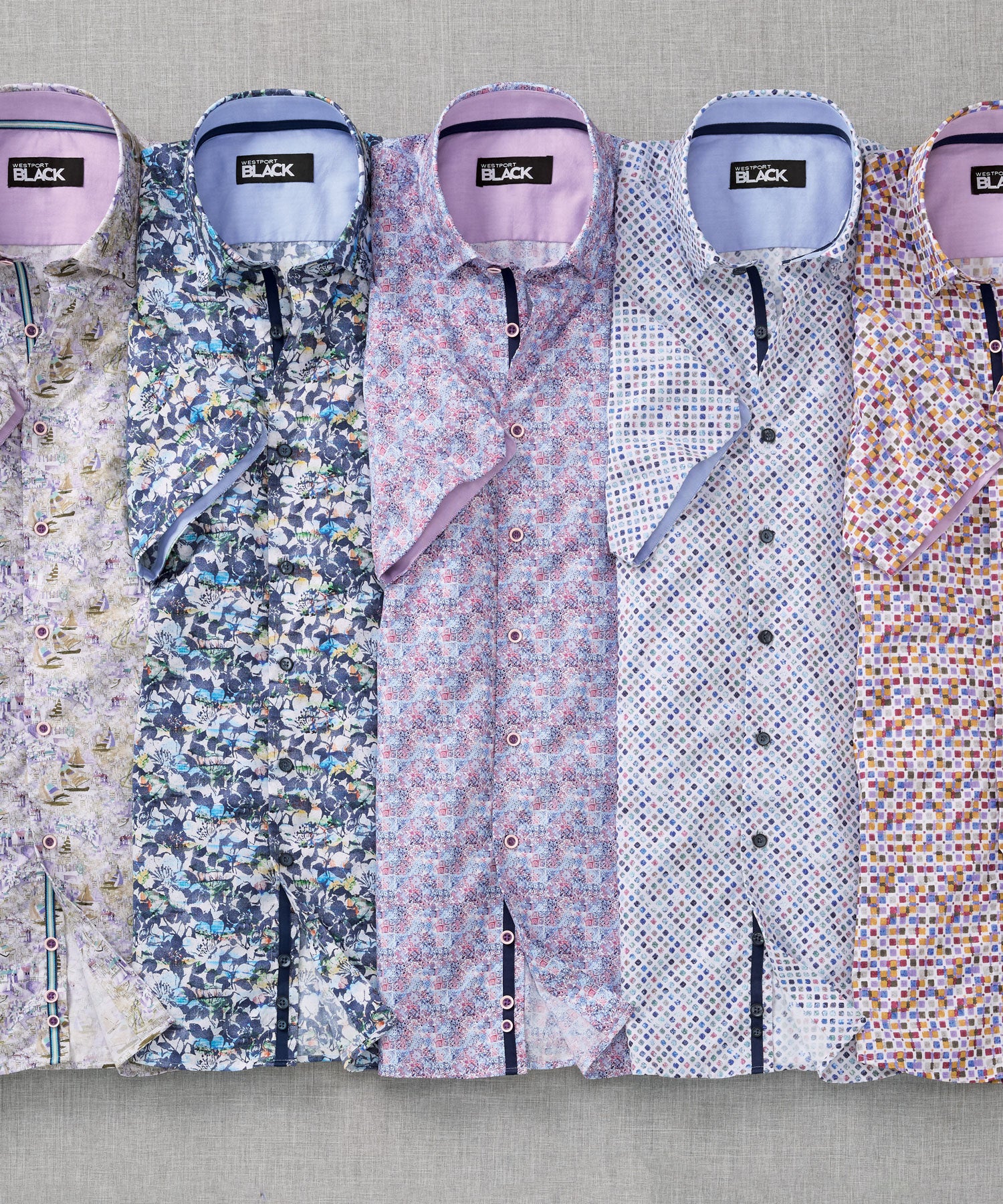 Westport Black Short Sleeve Semi Spread Button Under Collar Print Sport Shirt - Image 6