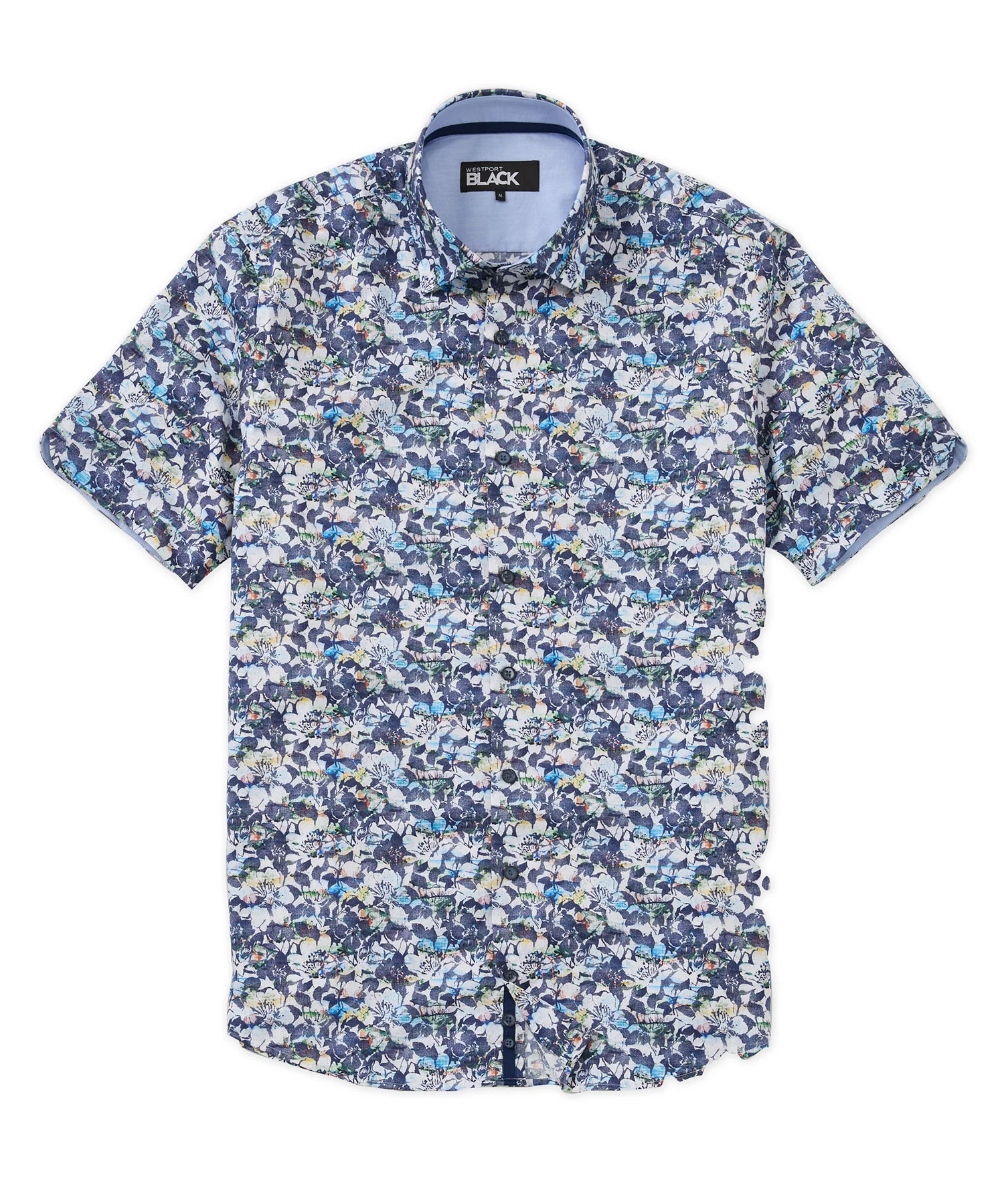 Westport Black Short Sleeve Semi Spread Button Under Collar Print Sport Shirt - Image 7