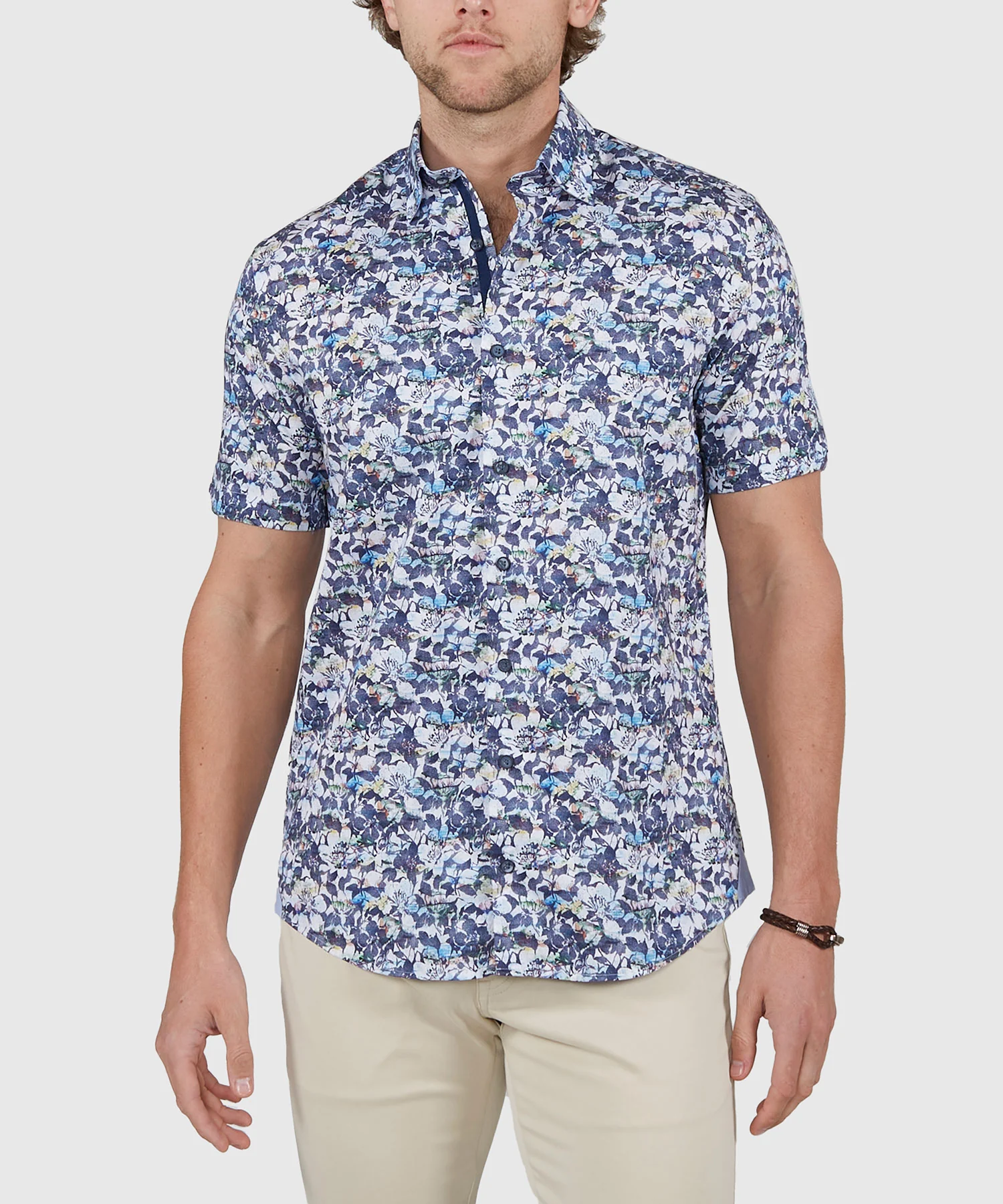 Westport Black Short Sleeve Semi Spread Button Under Collar Print Sport Shirt - Image 8