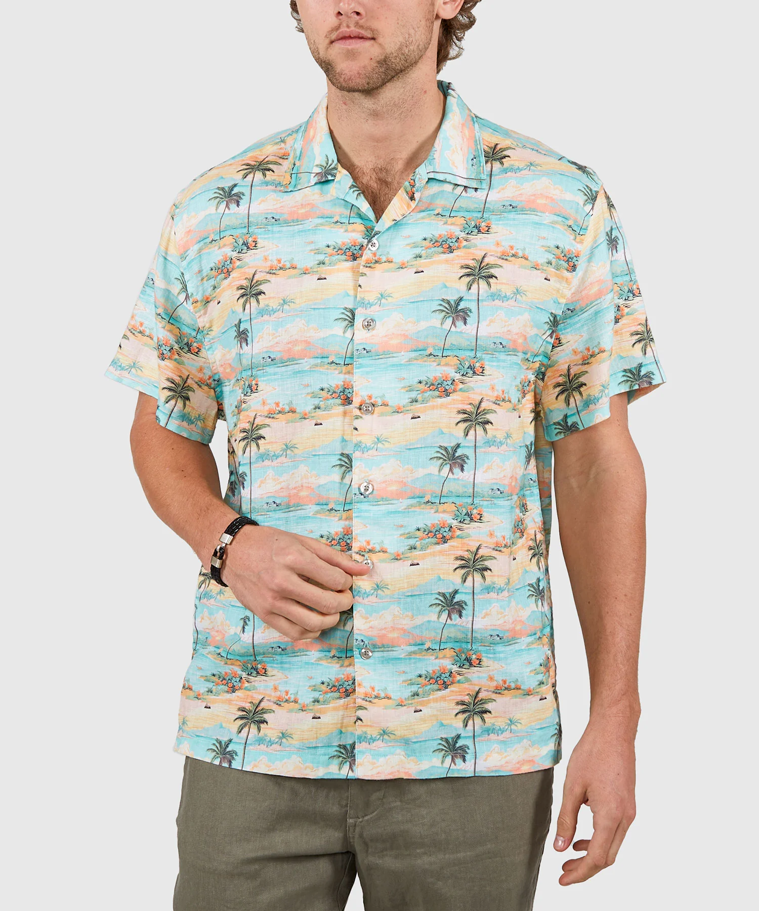 Westport Black Beach Print Short Sleeve Linen Camp Shirt - Image 3