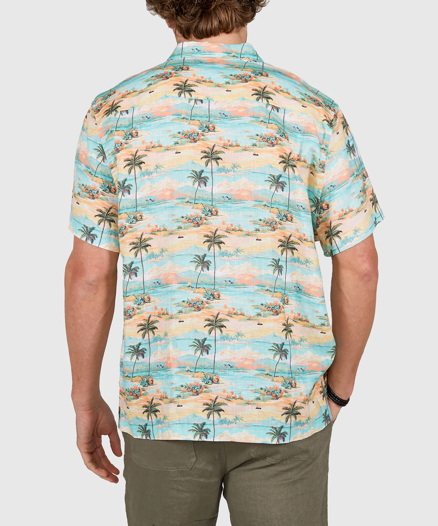 Westport Black Beach Print Short Sleeve Linen Camp Shirt - Image 5