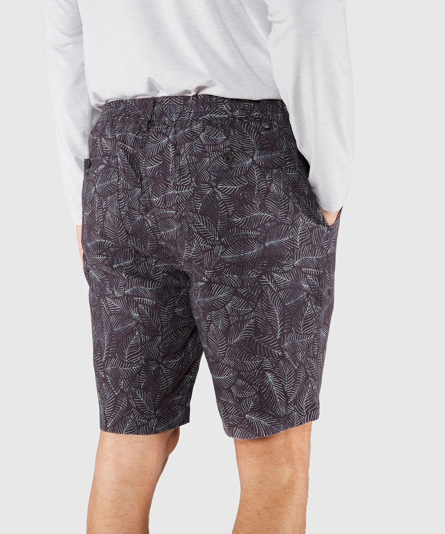 Westport Black Southport Leaf Print Linen Drawcord Short - Image 5