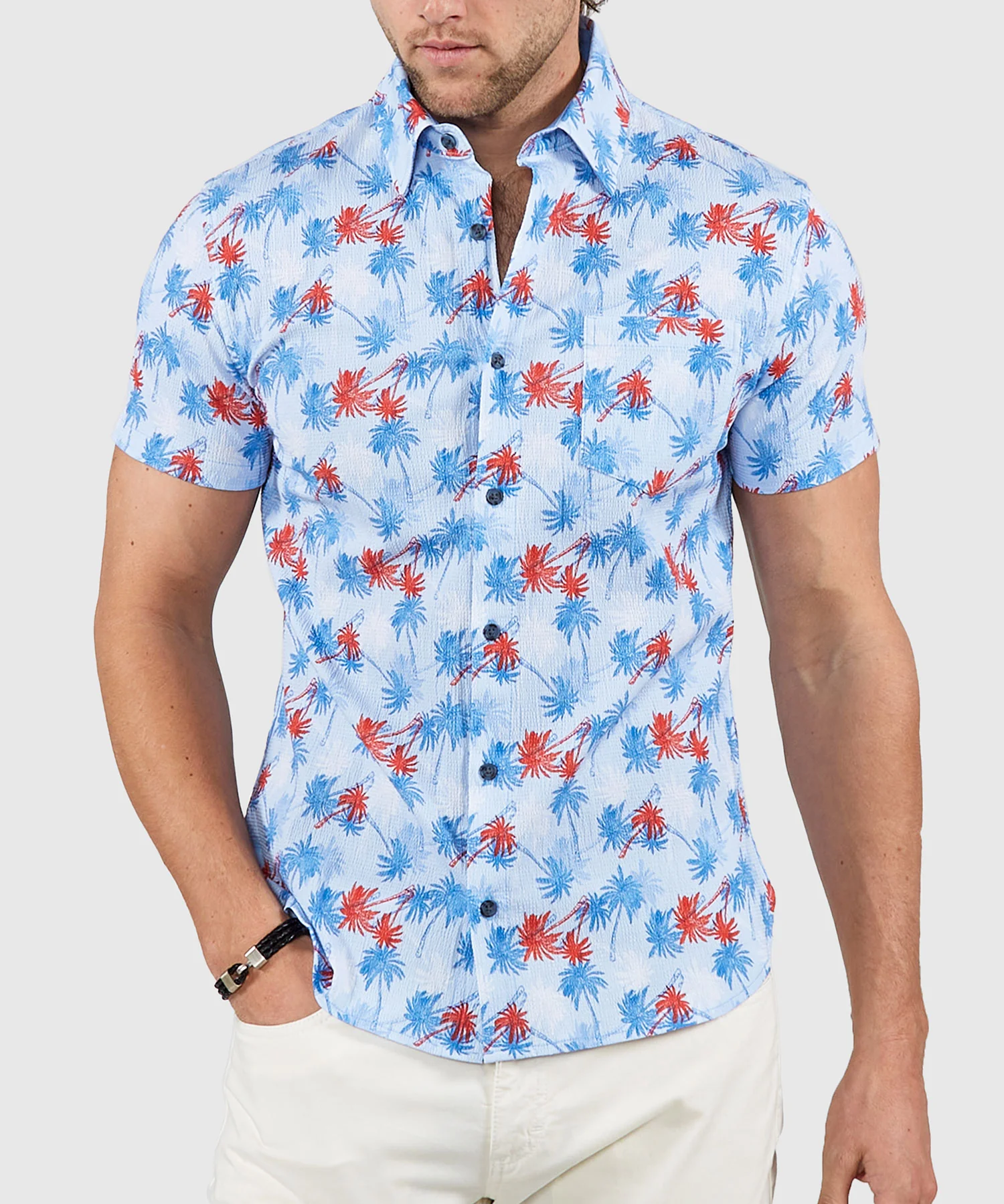 Westport Lifestyle Short Sleeve Seersucker Print Sport Shirt - Image 4