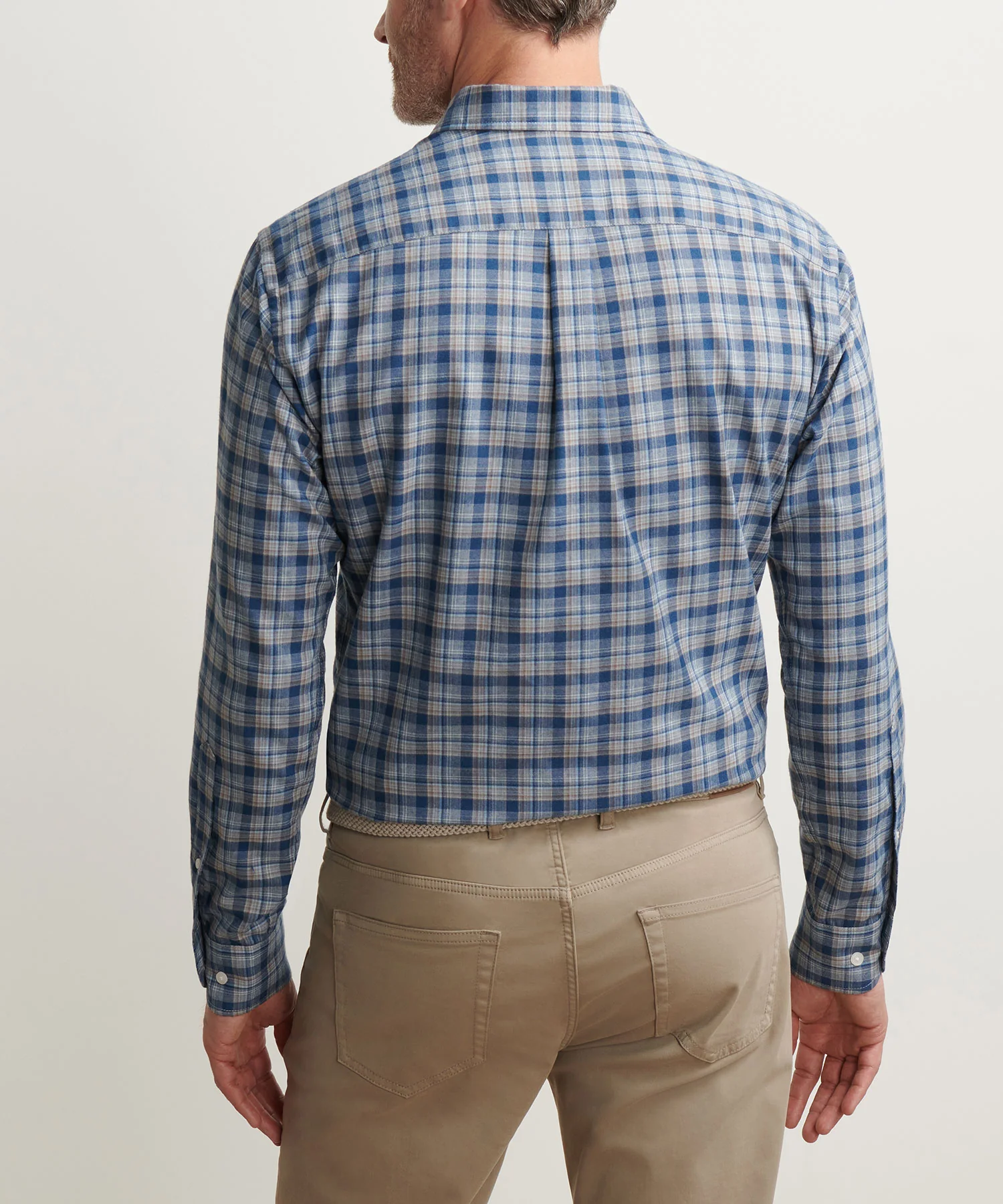 Peter Millar Long Sleeve Spread Collar Performance Flannel White Cap Sport Shirt - Image 3