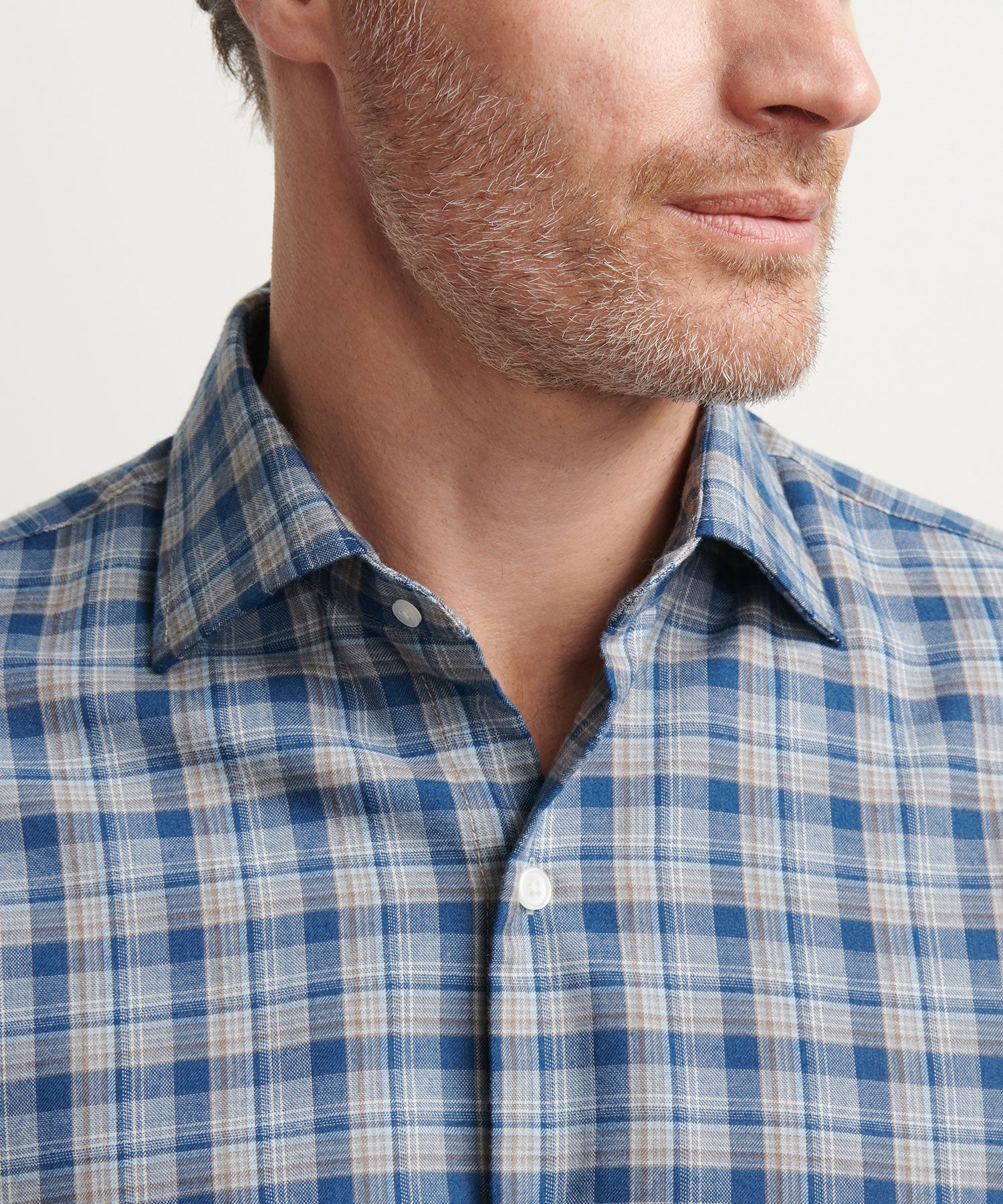 Peter Millar Long Sleeve Spread Collar Performance Flannel White Cap Sport Shirt - Image 4