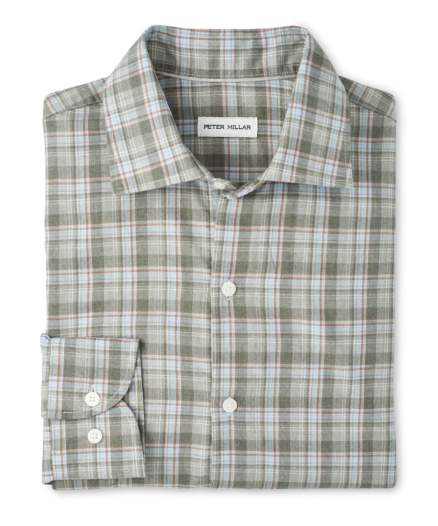Peter Millar Long Sleeve Spread Collar Performance Flannel White Cap Sport Shirt - Image 5