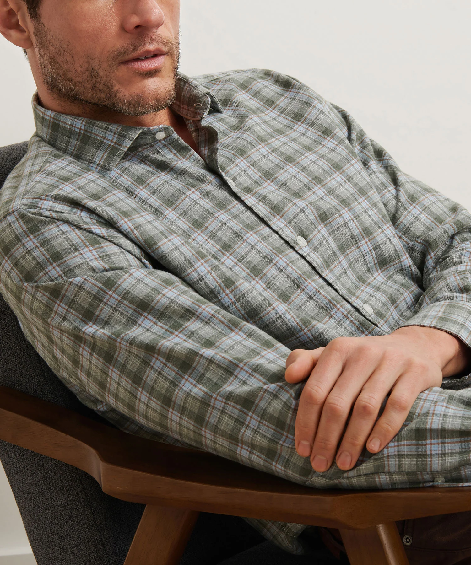 Peter Millar Long Sleeve Spread Collar Performance Flannel White Cap Sport Shirt - Image 7