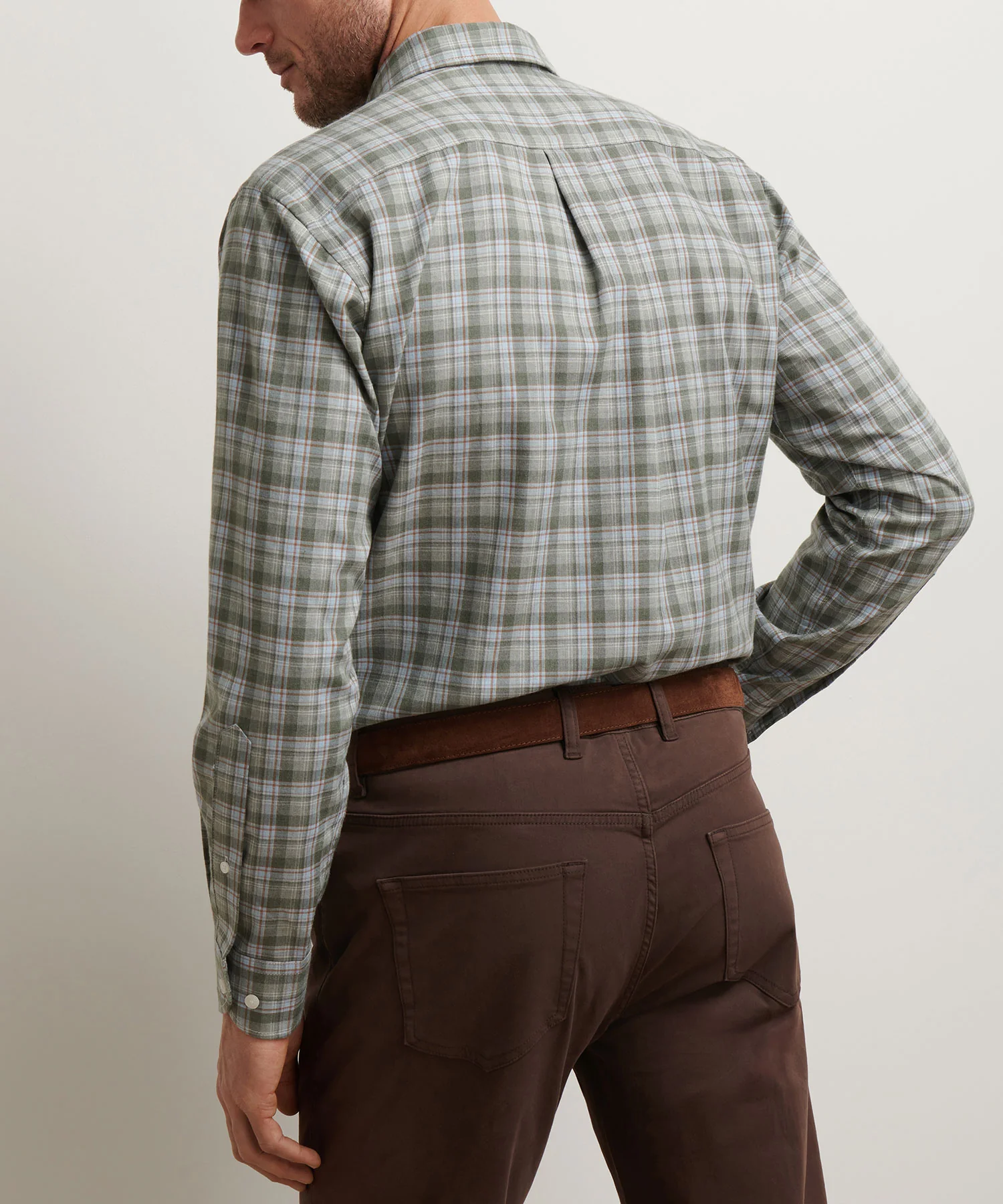 Peter Millar Long Sleeve Spread Collar Performance Flannel White Cap Sport Shirt - Image 8