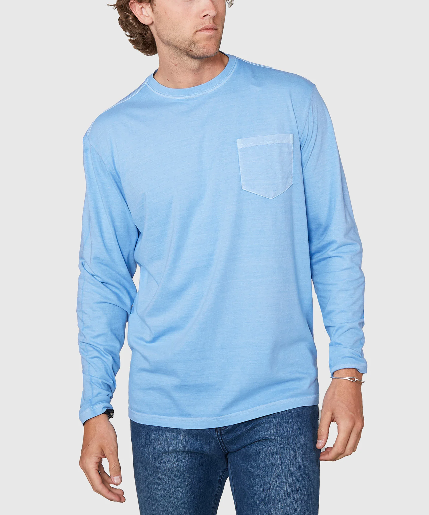 Westport Lifestyle Long Sleeve Ocean Washed Crew Neck Pocket T-Shirt - Image 13