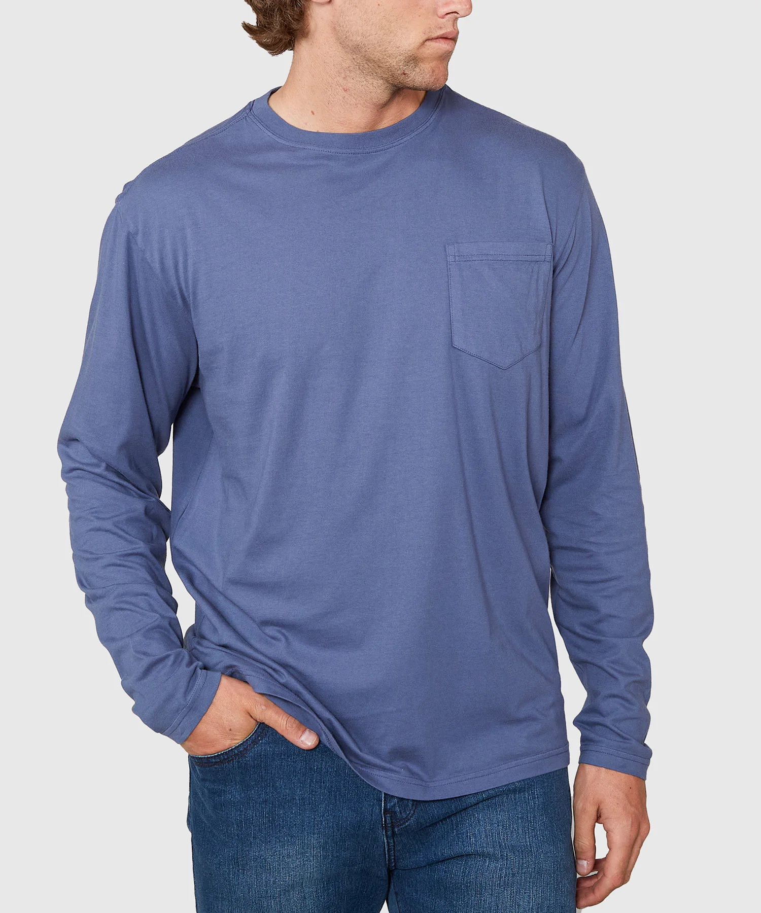 Westport Lifestyle Long Sleeve Ocean Washed Crew Neck Pocket T-Shirt - Image 24