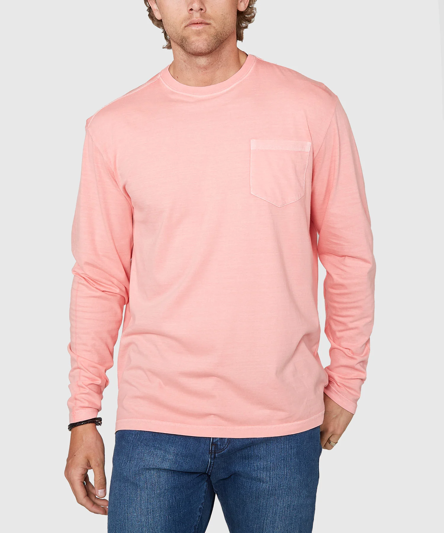 Westport Lifestyle Long Sleeve Ocean Washed Crew Neck Pocket T-Shirt - Image 30