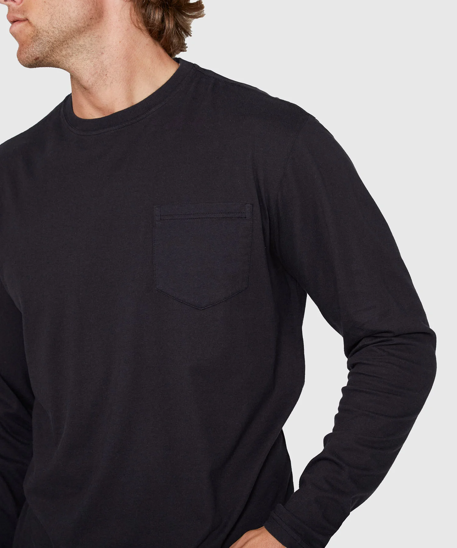 Westport Lifestyle Long Sleeve Ocean Washed Crew Neck Pocket T-Shirt - Image 4
