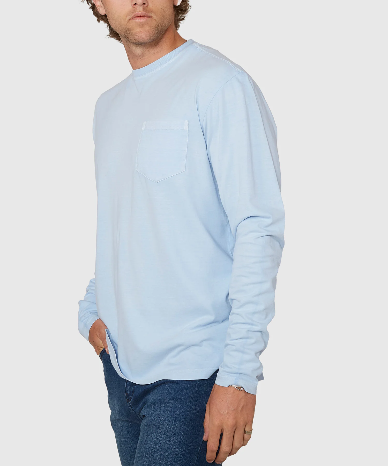 Westport Lifestyle Long Sleeve Ocean Washed Crew Neck Pocket T-Shirt - Image 8