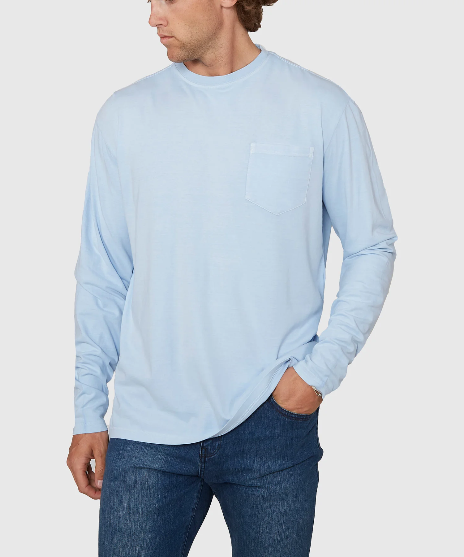Westport Lifestyle Long Sleeve Ocean Washed Crew Neck Pocket T-Shirt - Image 9