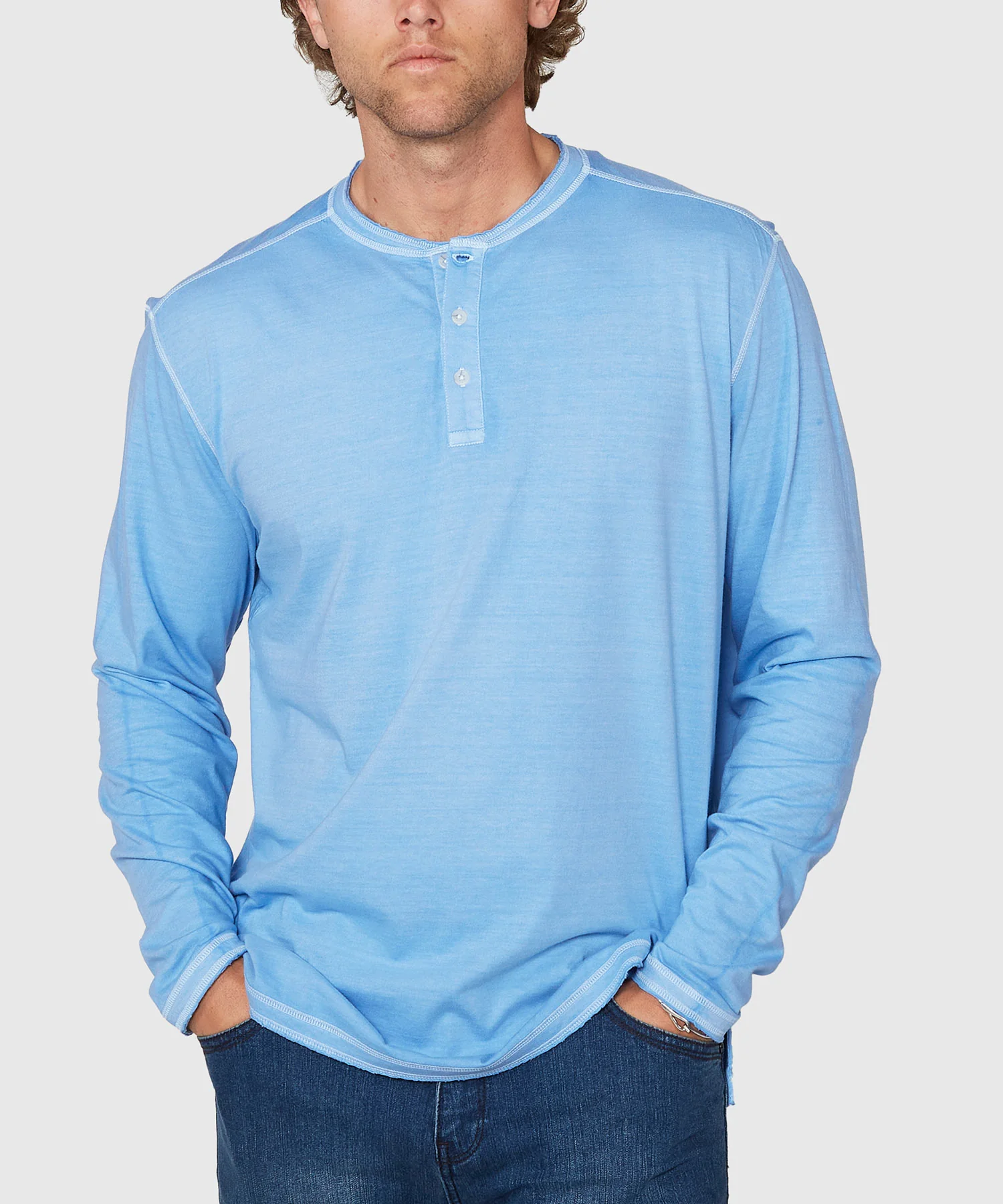 Westport Lifestyle Long Sleeve Ocean Washed Henley - Image 4
