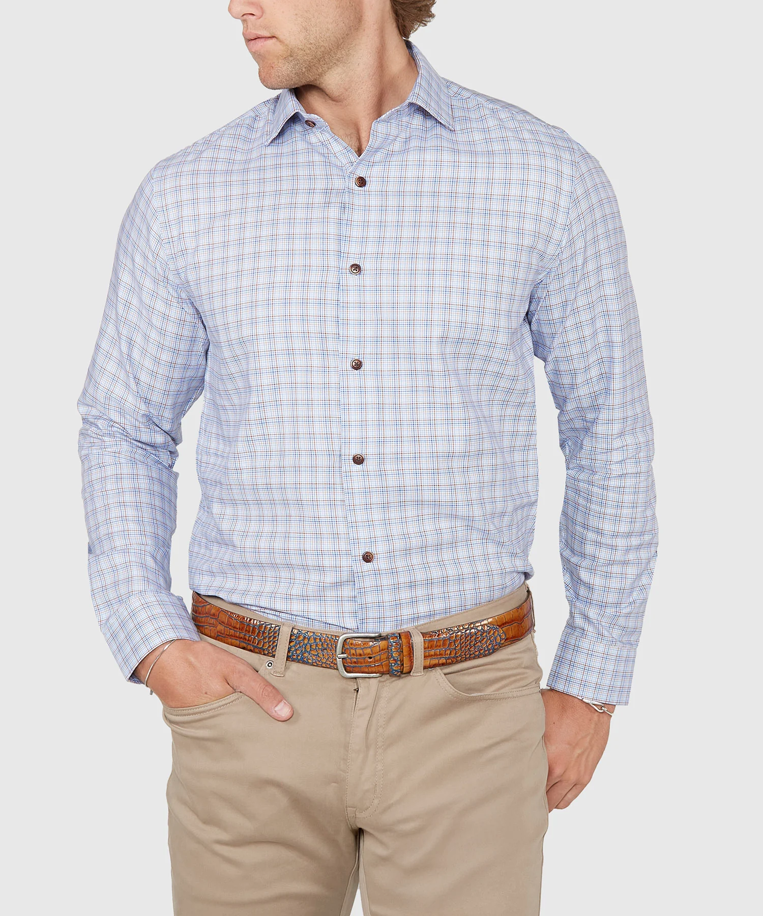 Westport Lifestyle Long Sleeve Button Down Collar Plaid Sport Shirt - Image 2