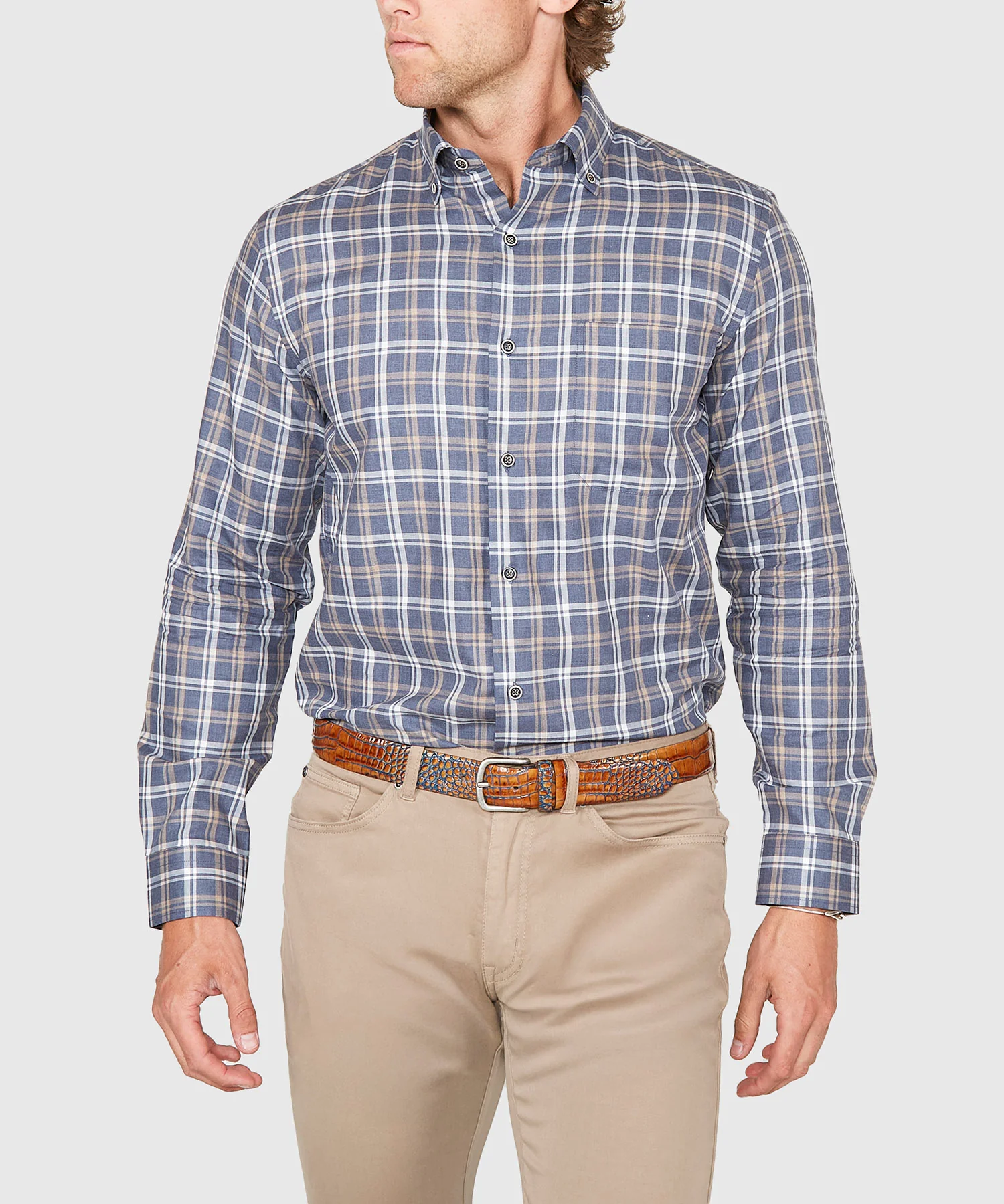 Westport Lifestyle Long Sleeve Button Down Collar Plaid Sport Shirt - Image 2
