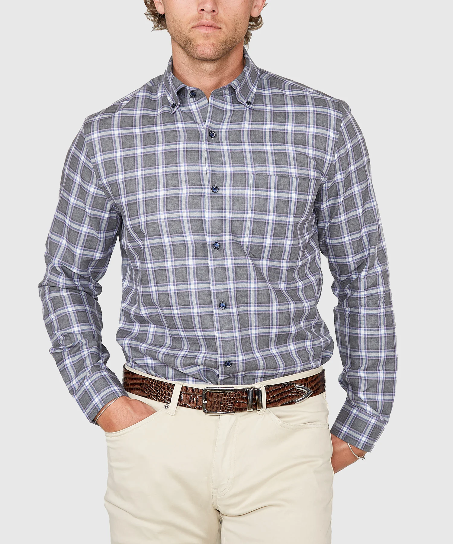 Westport Lifestyle Long Sleeve Button Down Collar Plaid Sport Shirt - Image 2