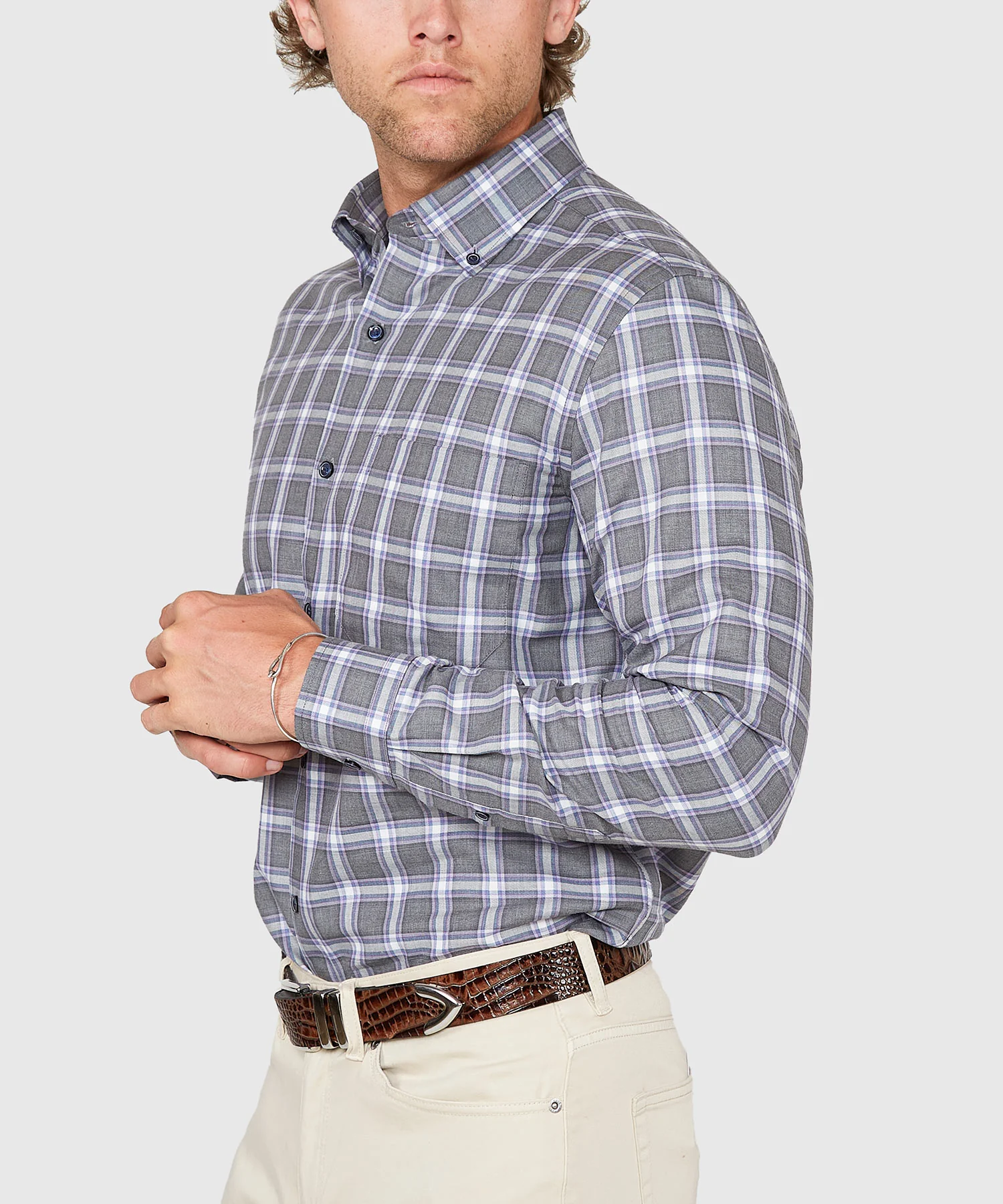 Westport Lifestyle Long Sleeve Button Down Collar Plaid Sport Shirt - Image 3