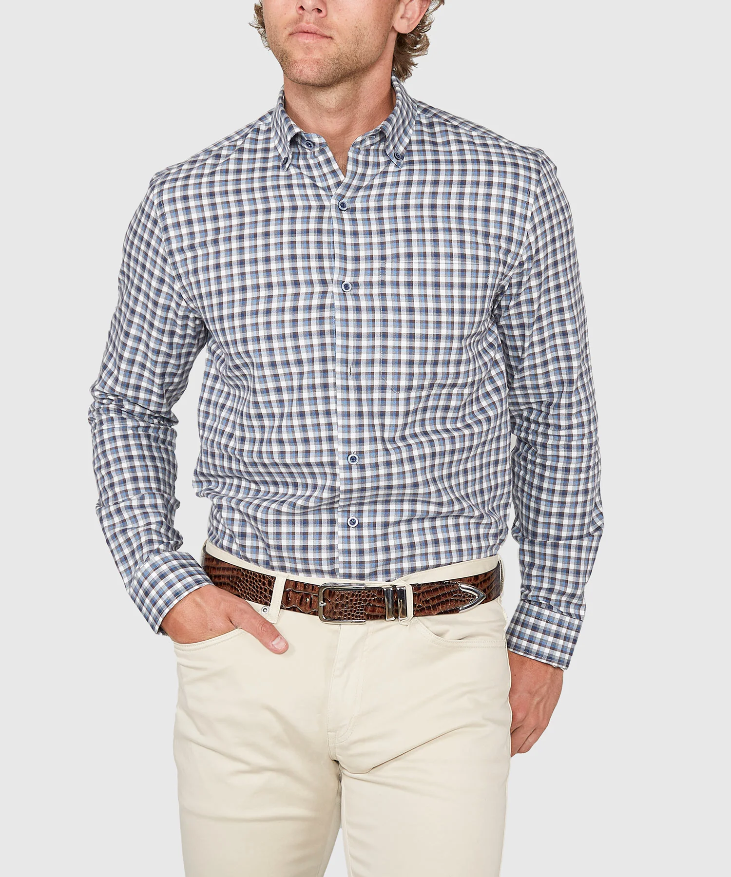 Westport Lifestyle Long Sleeve Button Down Collar Plaid Sport Shirt - Image 2