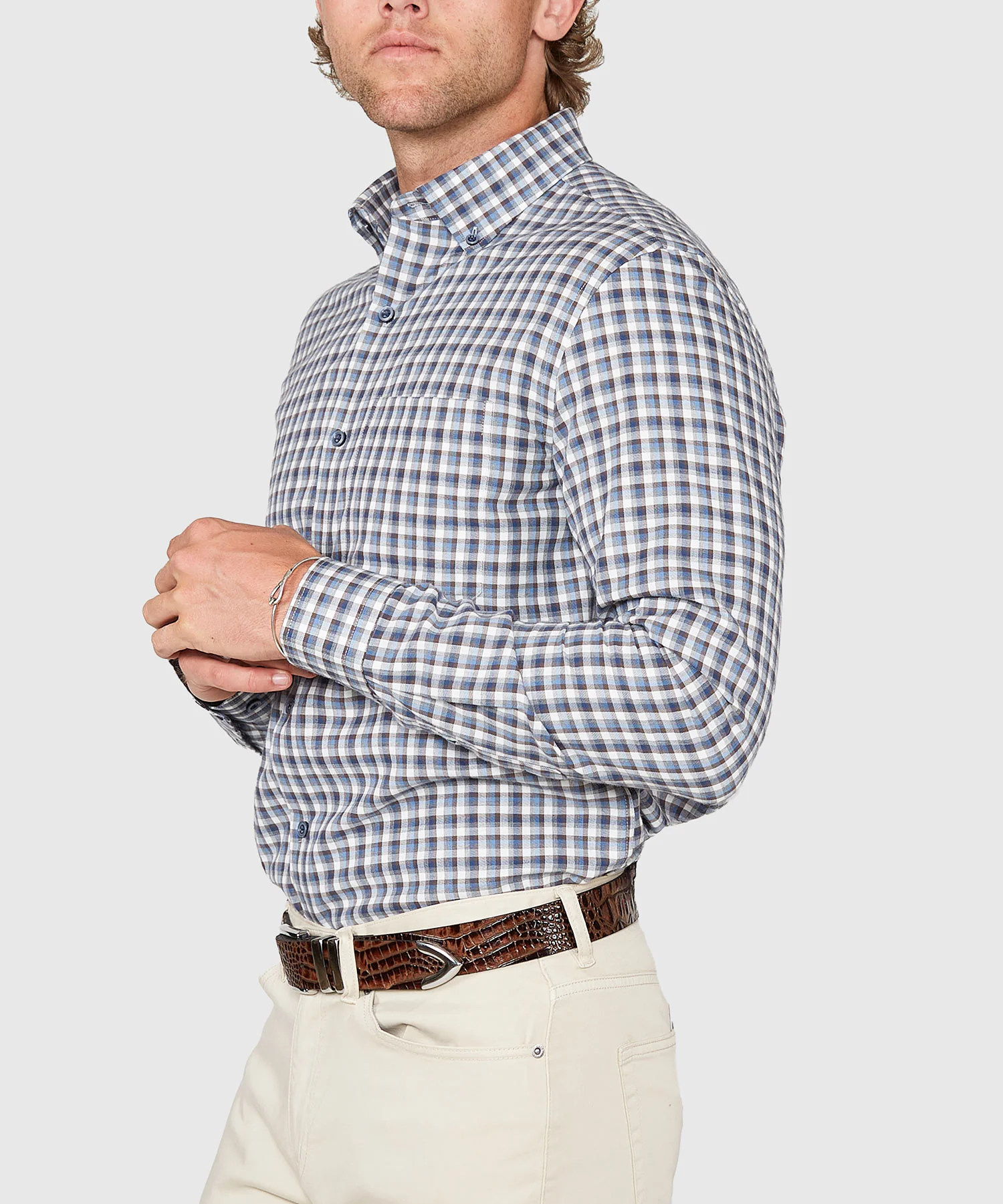 Westport Lifestyle Long Sleeve Button Down Collar Plaid Sport Shirt - Image 4