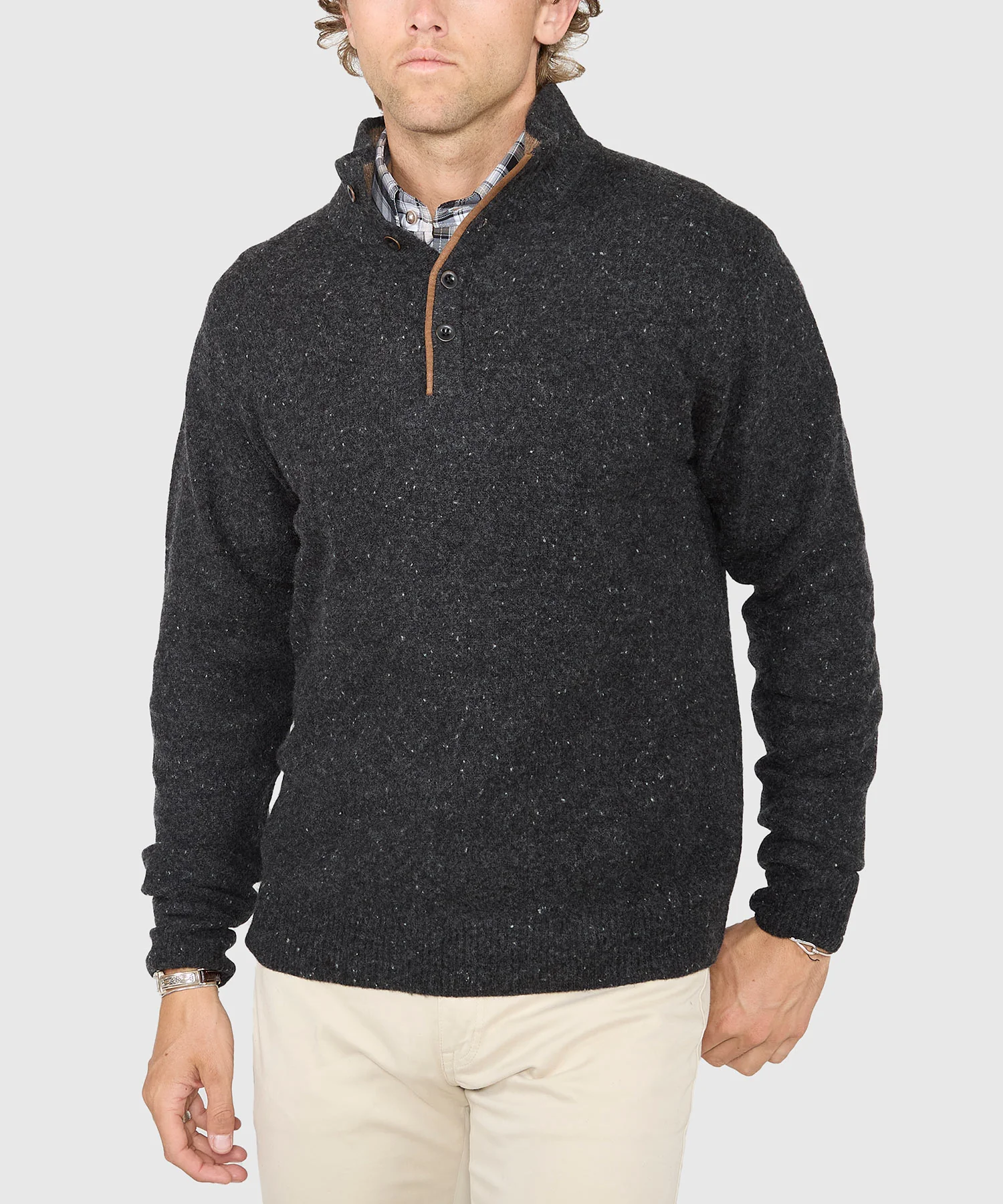 Westport Black Benson Donegal Button Mock Sweater - Image 3